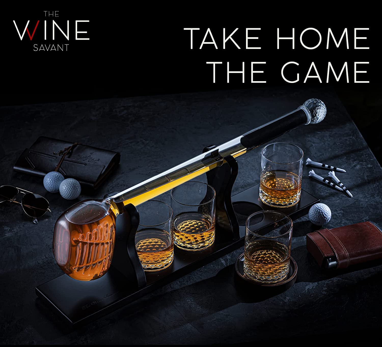 Premium Golf Whiskey Decanter Set with 4 Glasses & Stainless Steel Whiskey Stones - Perfect for Bourbon, Scotch & Liquor - Ideal Golf Lover Gift for Home Bar, Man Cave & Outdoor Entertaining