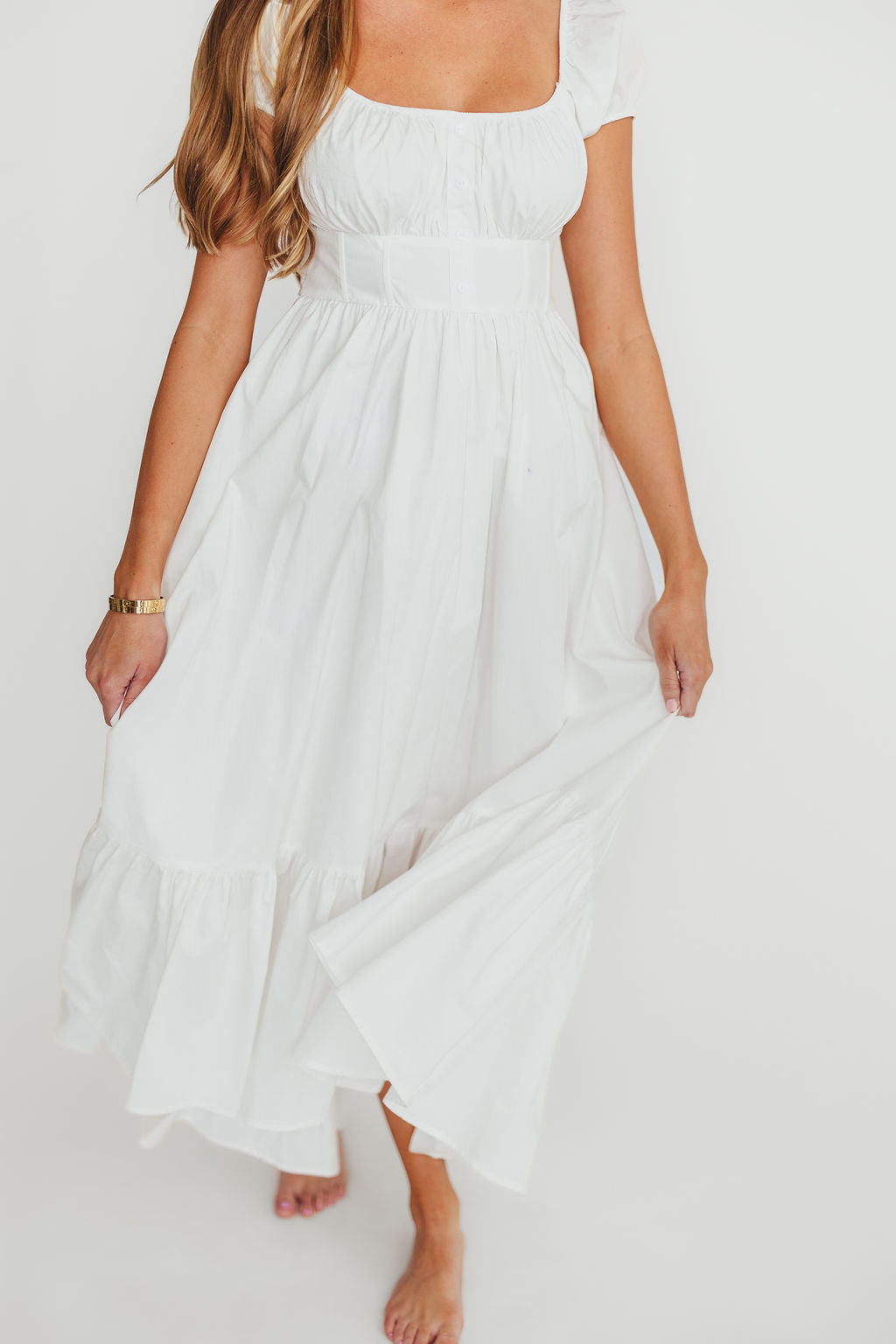 Hannah White Midi Dress for Women - Elegant Summer Casual & Wedding Guest Outfit