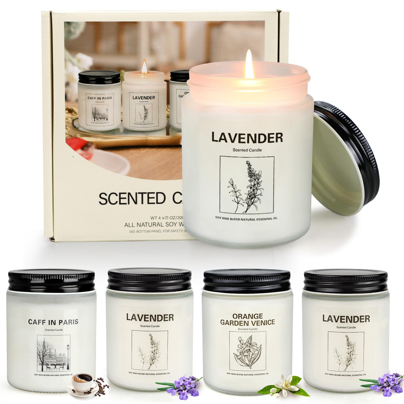 4 Pack Lavender Scented Soy Candles - 28oz Aromatherapy Candles for Home, 240 Hours Long Lasting, Perfect Gift Set for Women, Birthday, Anniversary, Christmas - Ideal for Relaxation, Spa Nights & Home Decor