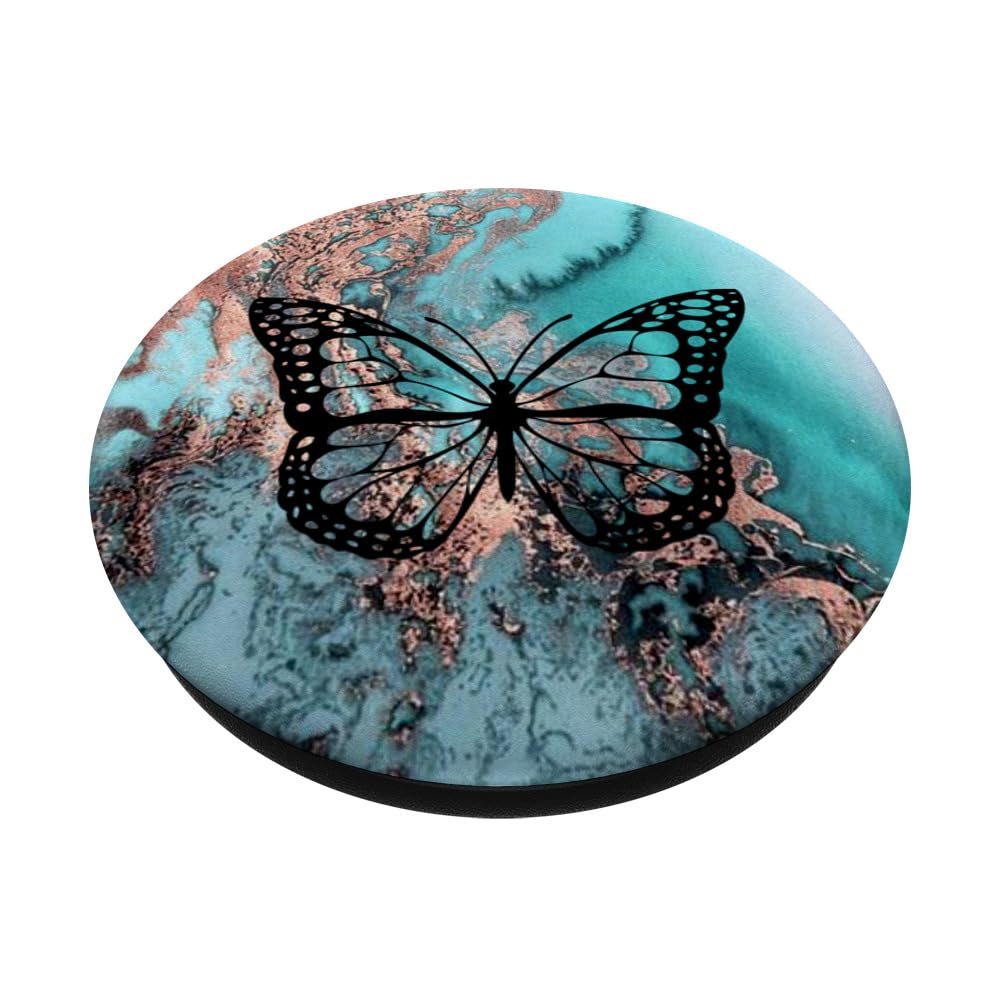 Black Butterfly Teal Rose Watercolor PopSockets - Adhesive Phone Grip for iPhone, Samsung & Smartphones - Perfect for Work, Travel & Daily Use