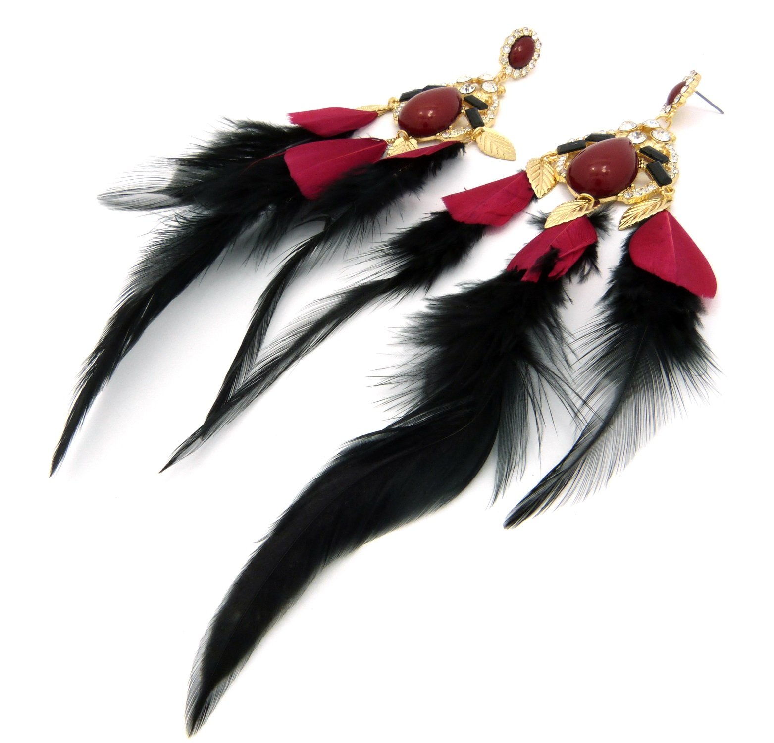 Elegant Epoxy Stone Feather Dangle Earrings for Women - Boho Chic Jewelry for Parties, Weddings & Everyday Wear
