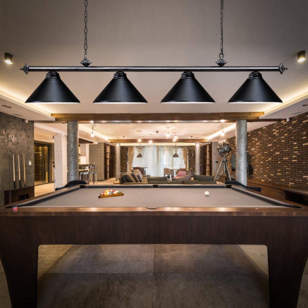 Wellmet 70 Inch 4-Light Modern Industrial Hanging Chandelier - Pool Table Lighting for 7ft 8ft Billiard Tables, Game Room & Kitchen Island Pendant Light with Lampshade | Perfect for Home Bars, Man Caves & Entertainment Spaces
