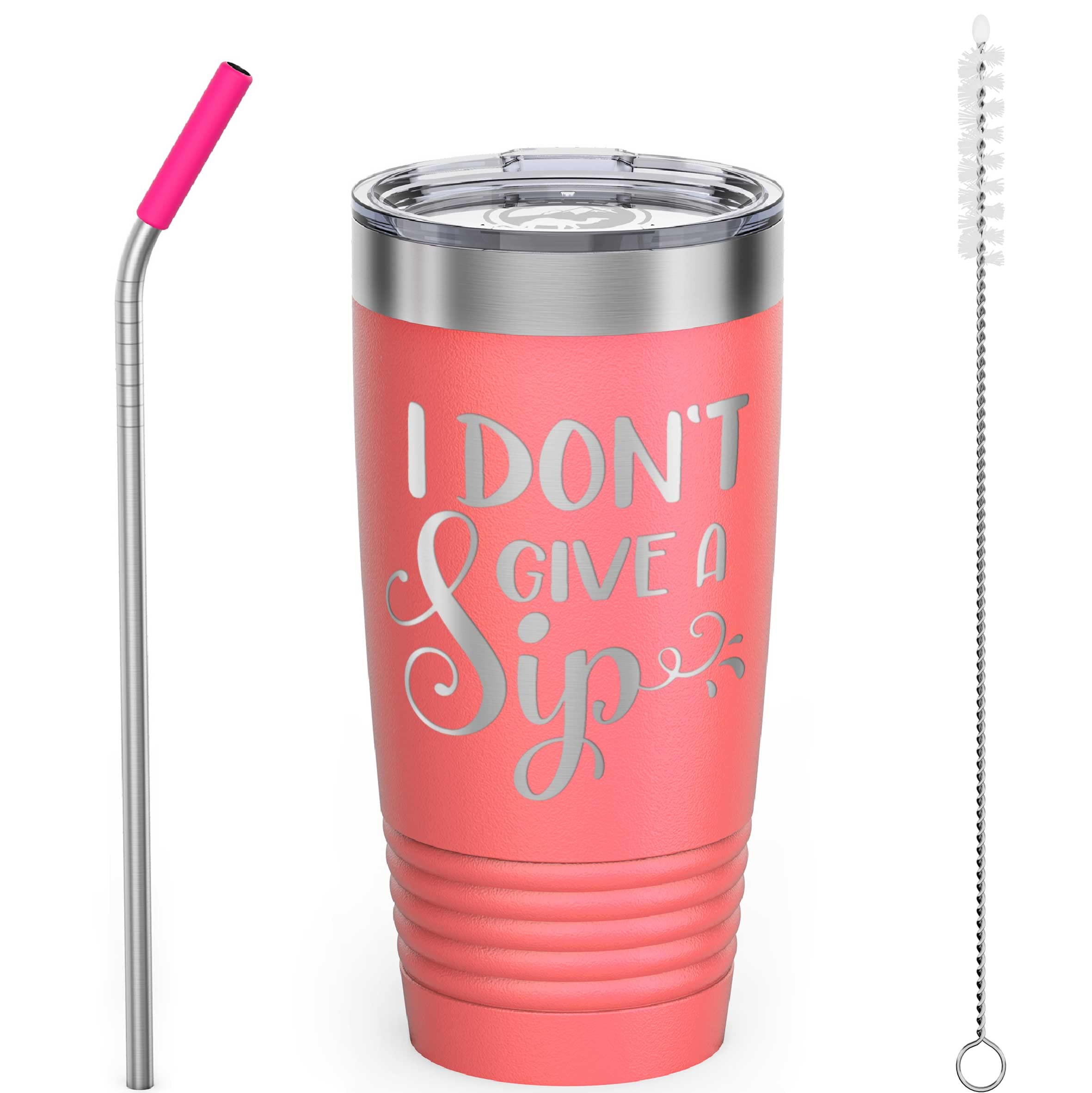 I Don't Give a Sip - 20oz Insulated Stainless Steel Coffee Tumbler with Leak-Proof Lid & Reusable Straw - Perfect Gift for Women, Men, Best Friend, Coworker - Birthday, Anniversary, Office, Travel & Gym Companion (Coral)