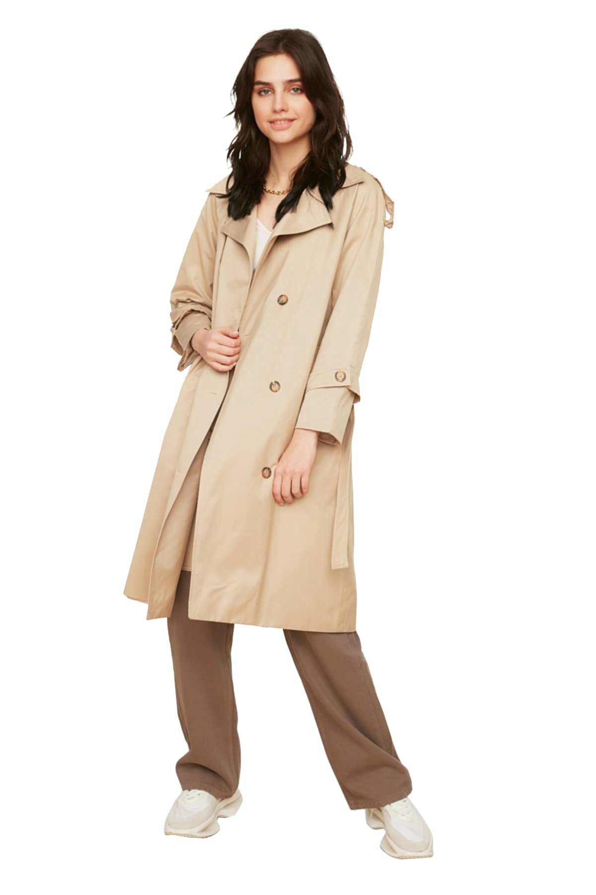 Women's Long Sleeve Lapel Collar Double-Breasted Trench Coat - Classic Fall Outerwear for Work, Dating & Travel