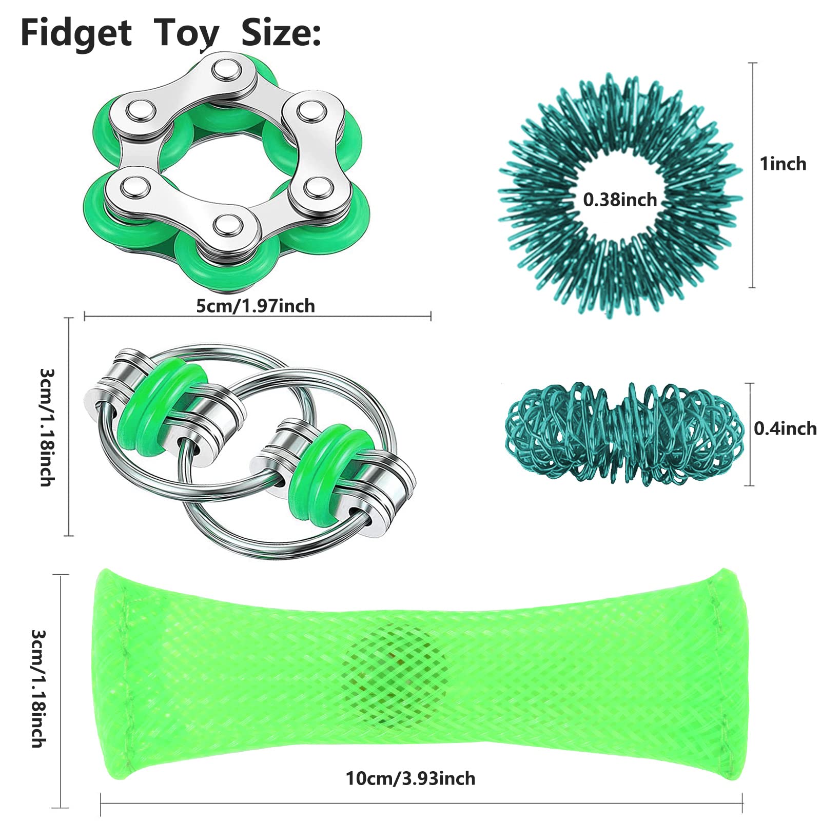 8 Pcs Hand Fidget Toys for Adults & Teens - Stress Relief Sensory Toys with Roller Bike Chain, Mesh Marble & Spiky Rings - Silent Desk Toys for Anxiety, Focus & ADHD - Perfect for Office, School & Travel Use