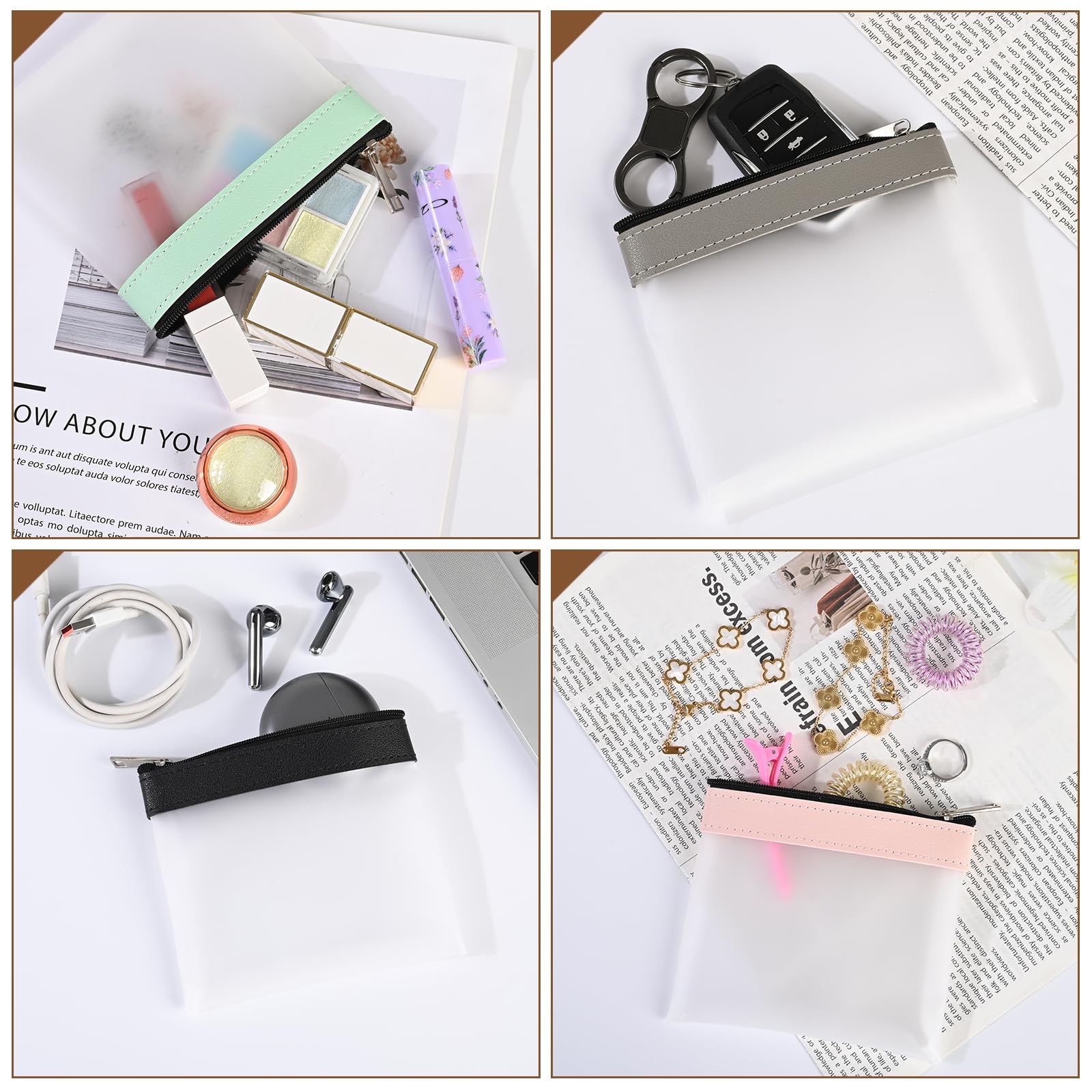 LYroo 4-Piece Clear Corduroy Makeup Bags Set - Small Zippered Cosmetic Pouches for Women, Travel Essentials Organizer, Purse & Toiletry Storage (Perfect for Makeup, Jewelry, Coins & Small Accessories)