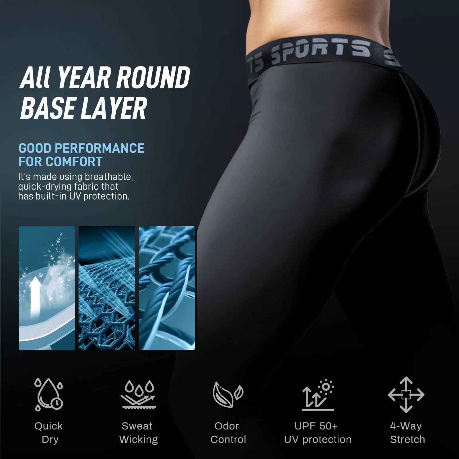 1 or 2 Pack Men's Compression Pants - Cool Dry Basketball Running Tights for Workout & Gym - Moisture Wicking Athletic Leggings for Sports & Training - Perfect for Basketball, Running, Gym & Active Lifestyle