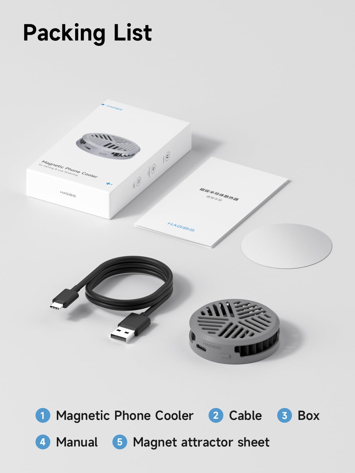 Hagibis Magnetic Phone Cooler - Ultra Thin Portable Cooling Fan for iPhone 16/15 Pro Max, MagSafe, iPad Pro & Android Tablets | Lightweight Phone Radiator | Perfect for Gaming, Streaming & Overheating Protection (Grey)