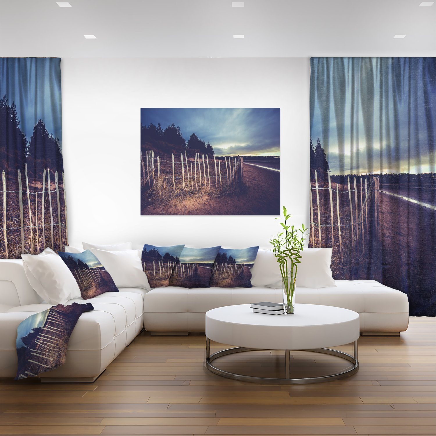 Sunset Beach Fence Landscape Canvas Art Print - Coastal Wall Decor for Living Room, Bedroom & Office