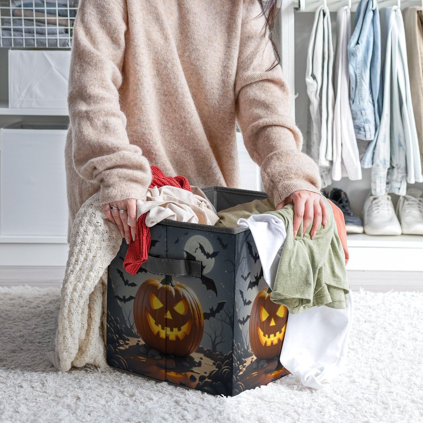 Evil Jack-O'-Lantern Printed Storage Box - Halloween Toy Organizer, Portable Office Storage Container for Home & Office Organization