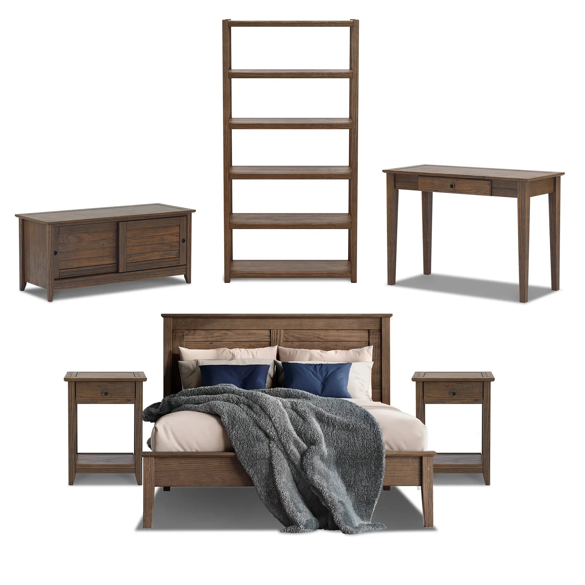 Greenport 6-Piece Bedroom Set - Queen Size Bed, Nightstand, Dresser & Mirror - Perfect for Modern Home Decor & Cozy Bedroom Retreat