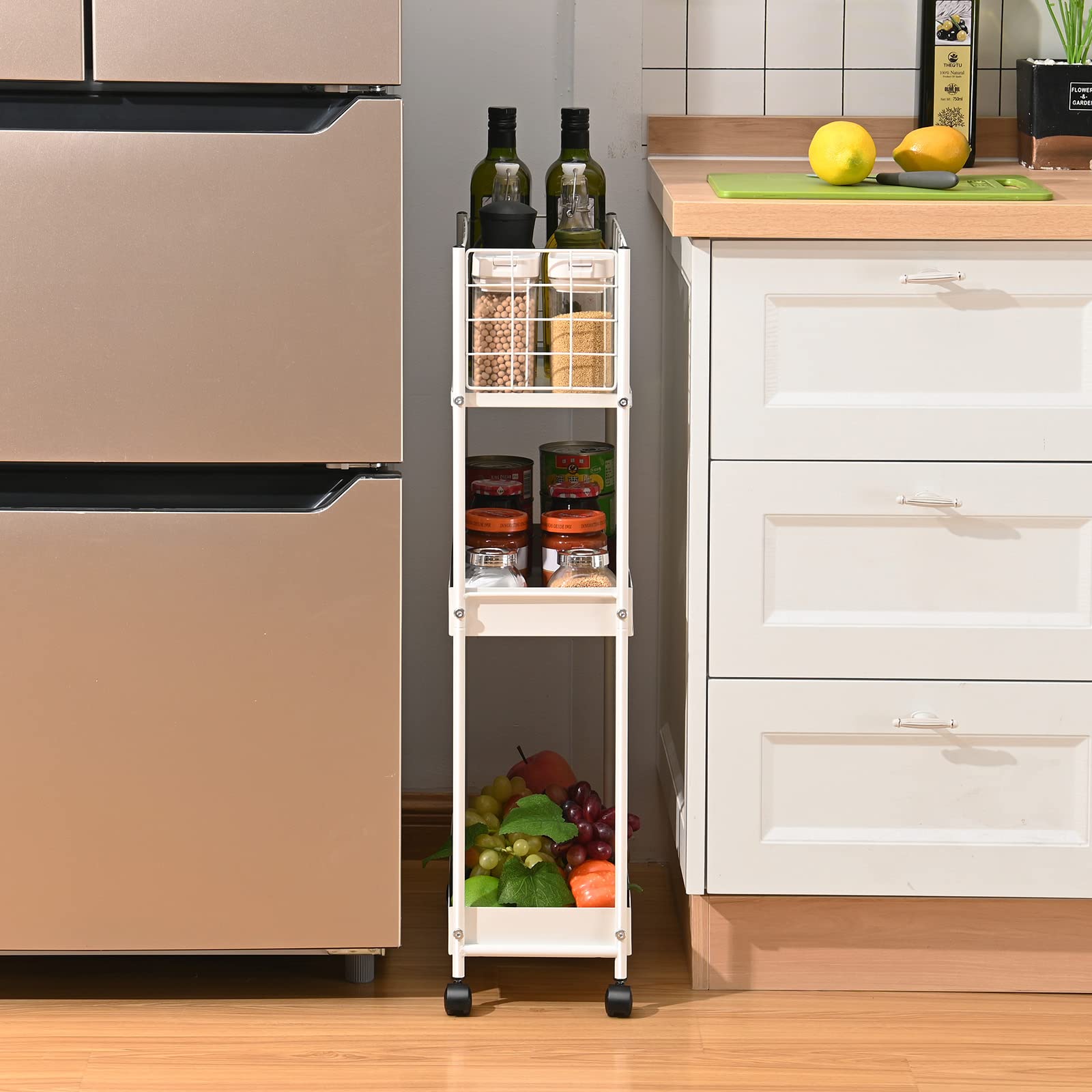 KINGRACK 3-Tier Slim Metal Rolling Utility Cart with Wheels - Multi-Purpose Storage Organizer for Kitchen, Office, Bathroom & Small Spaces - White | Perfect for Organizing Supplies, Beauty Products & Household Items