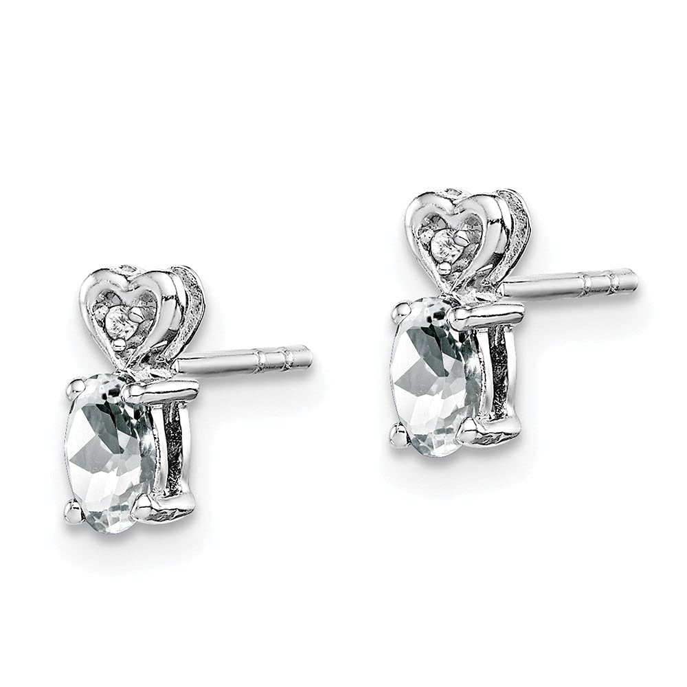 Sterling Silver Rhodium-Plated Gemstone and Diamond Stud Earrings for Women | Elegant Fine Jewelry Gift for Birthday, Anniversary & Special Occasions