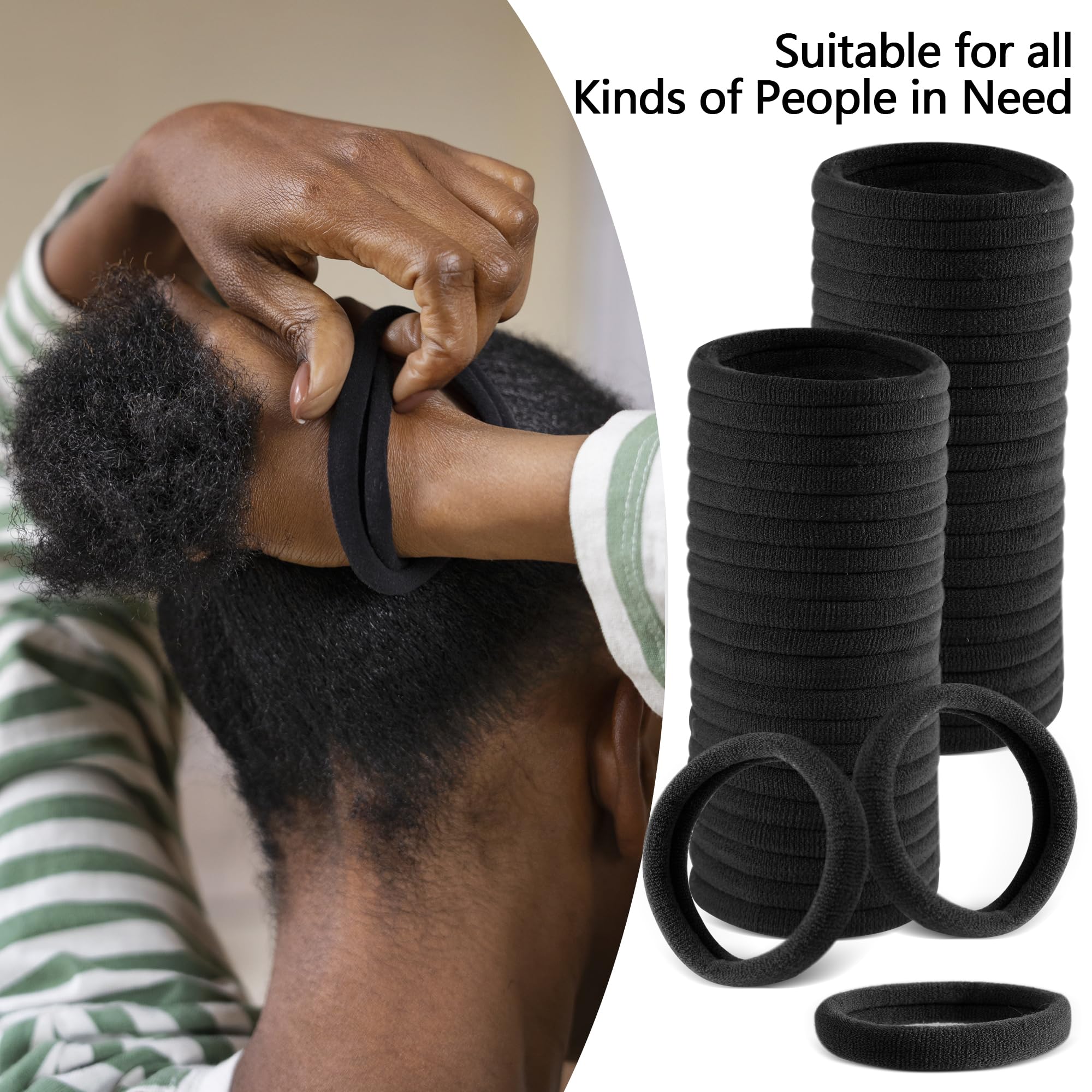 120 Pcs Black Hair Ties for Women - No Damage Ponytail Holders, Seamless Soft Fabric Hair Bands for Thick Hair, Hair Elastics for Pony Tails & Daily Styling (Black) - Perfect for Workouts, Office & Everyday Use