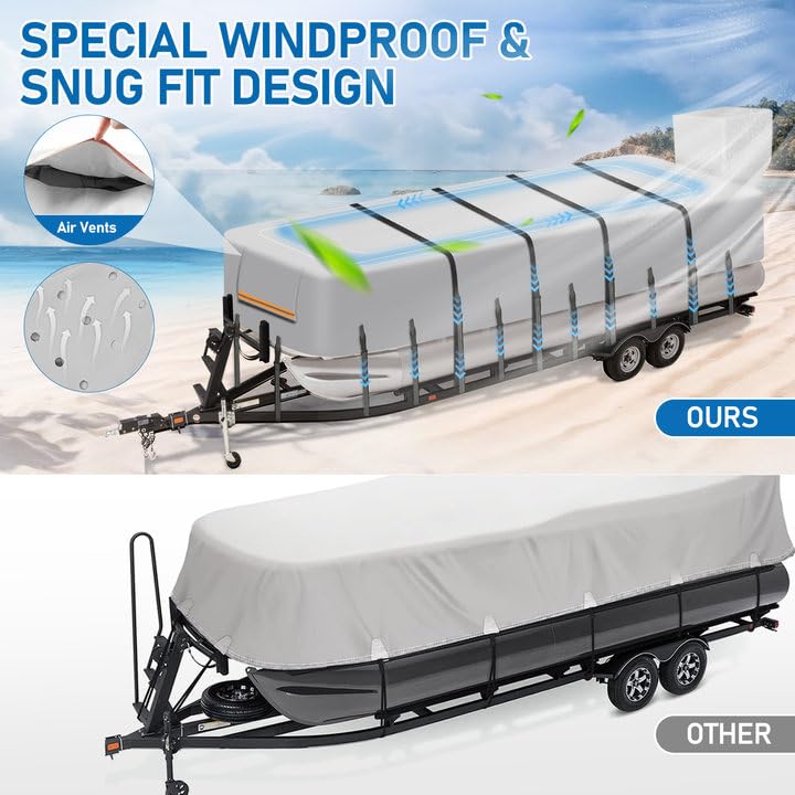 Heavy Duty 25-28ft Pontoon Boat Cover - 900D Waterproof Marine Grade Oxford UV Resistant Canvas Cover with Motor Protection | Trailerable Boat Cover for Pontoon Boats | Perfect for Outdoor Storage & Winter Protection