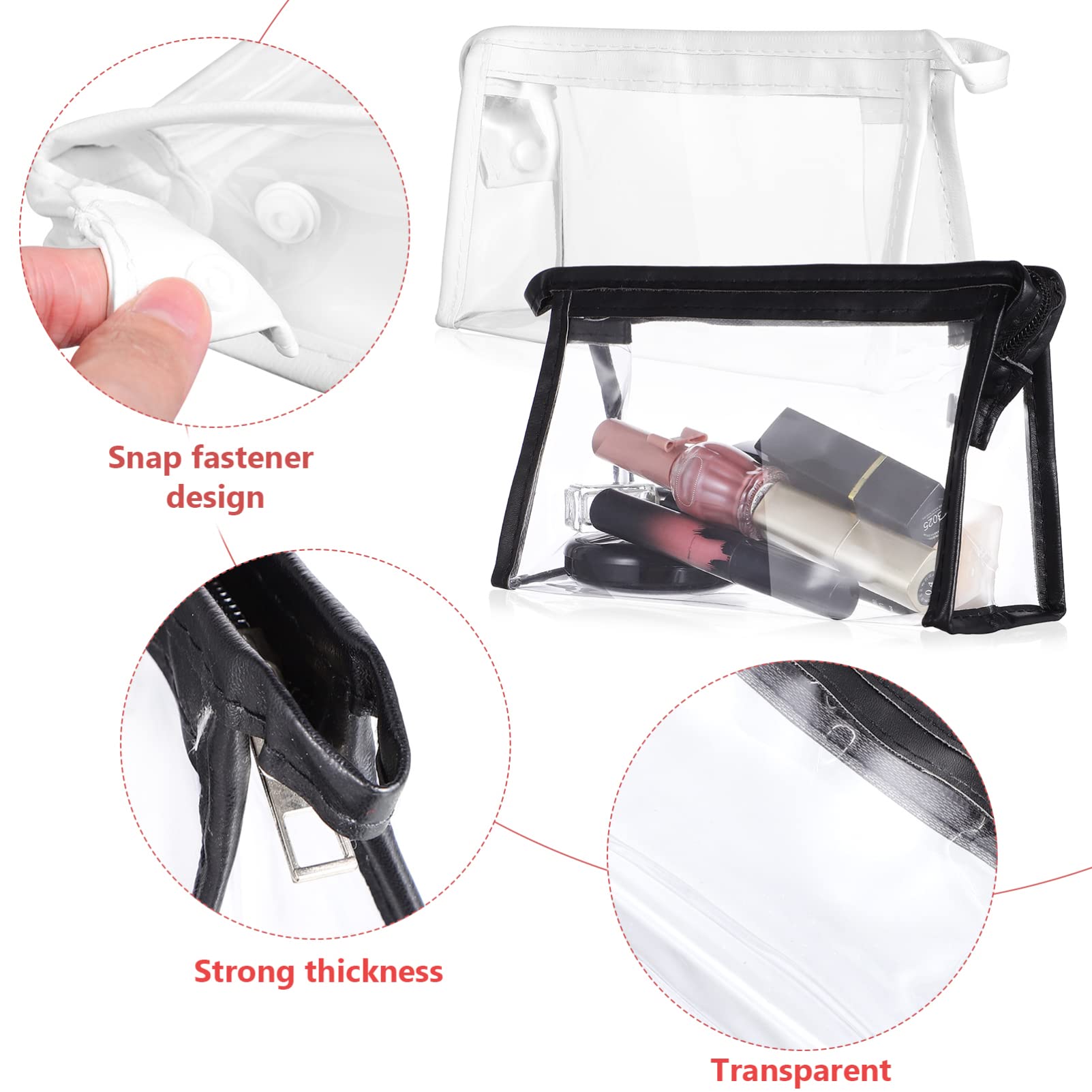6Pcs Waterproof PVC Makeup & Toiletries Travel Bags - Transparent Zipper Cosmetic Organizer for Luggage, Business Trips & Gym (Black & White) | Perfect for TSA Compliance & Daily Essentials Storage