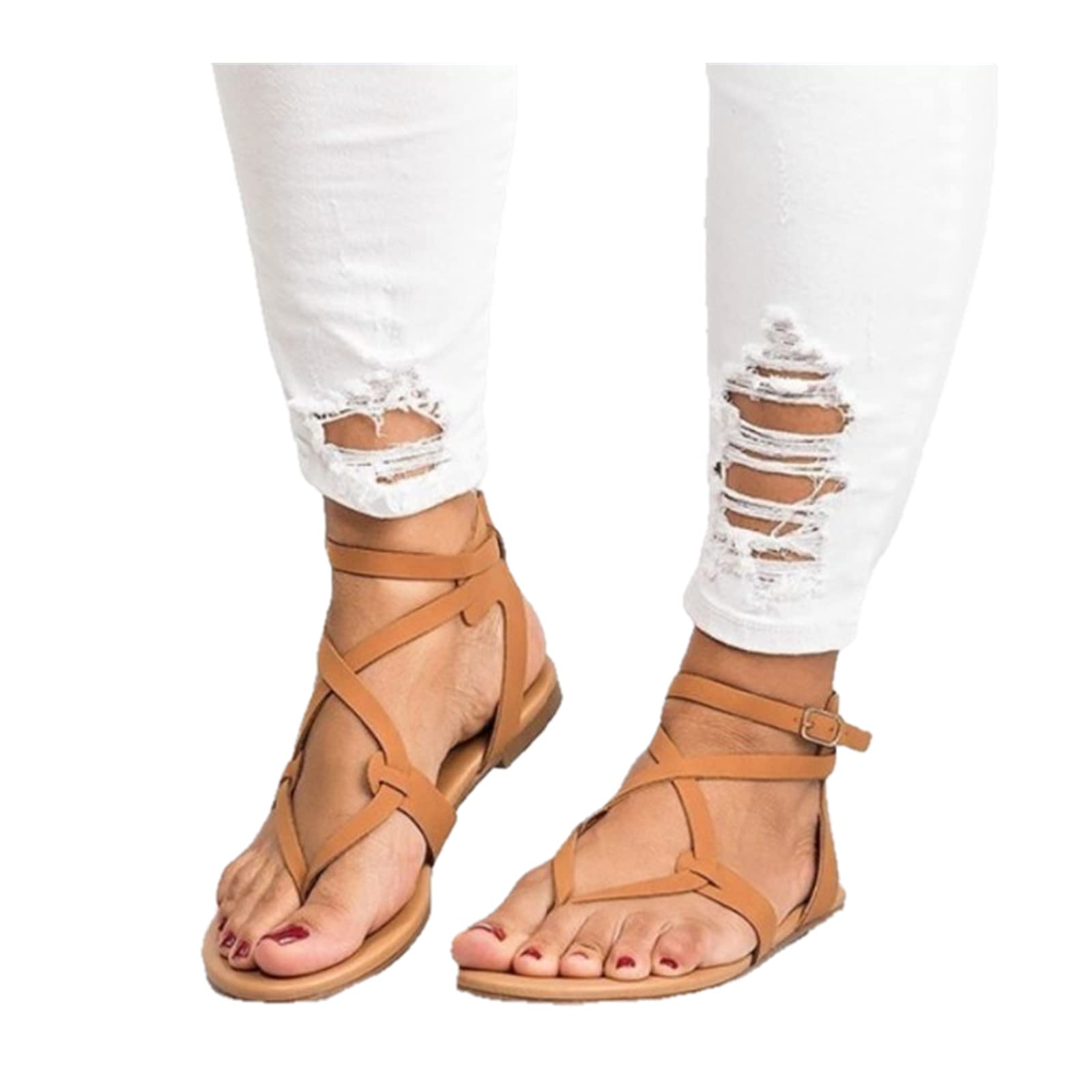 Women's Dressy Summer Sandals with Ankle Strap - Comfortable Casual Strappy Flat Sandals for Beach, Walking & Everyday Wear | Lausiuoe Thong Flip Flops
