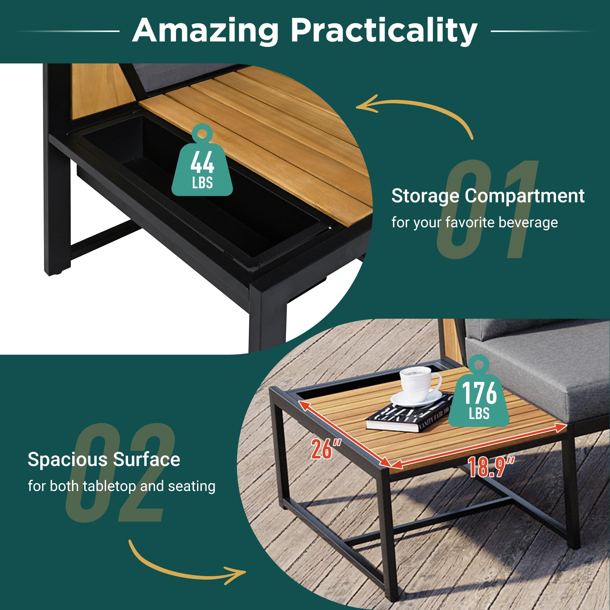 4-Piece Outdoor Patio Furniture Set with Loveseats & Waterproof Cushions - Durable Iron Wood Design for Garden, Backyard, Poolside - Perfect for Relaxing, Entertaining & Outdoor Dining