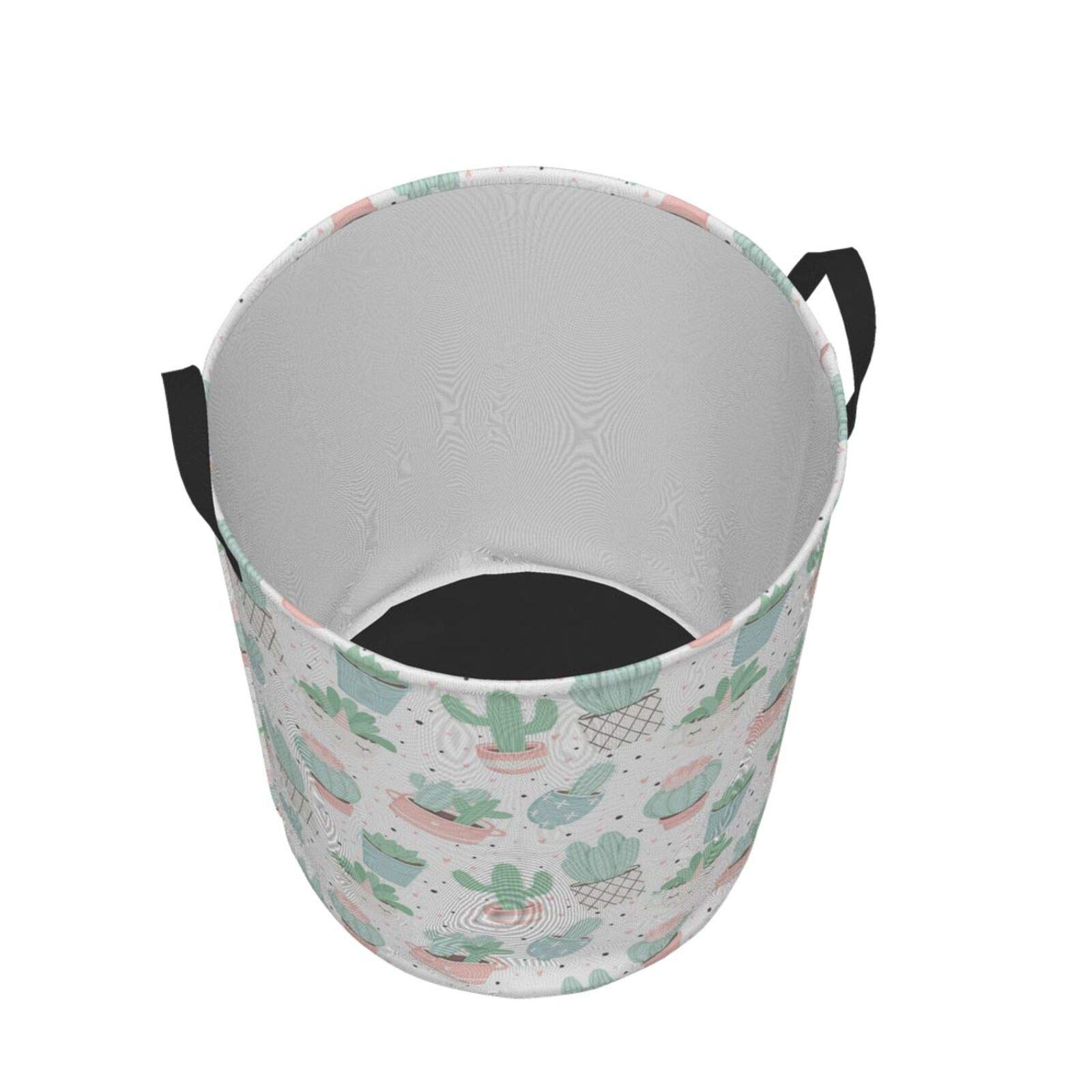 Cute Cacti Succulents Pattern Collapsible Laundry Basket with Handle - Waterproof Fabric Hamper for Dirty Clothes, Toys & Bathroom Storage - Foldable Organizer Bin for Home, Dorm & RV Use