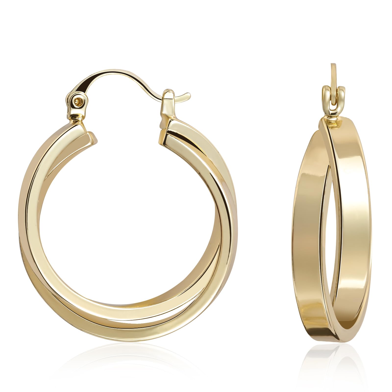 Gold Plated Double Hoop Earrings for Women - Handmade Circle Huggie Hoop Earrings - Simple Round Dangle Earrings - Perfect Gift for Her - Ideal for Parties, Weddings & Everyday Wear