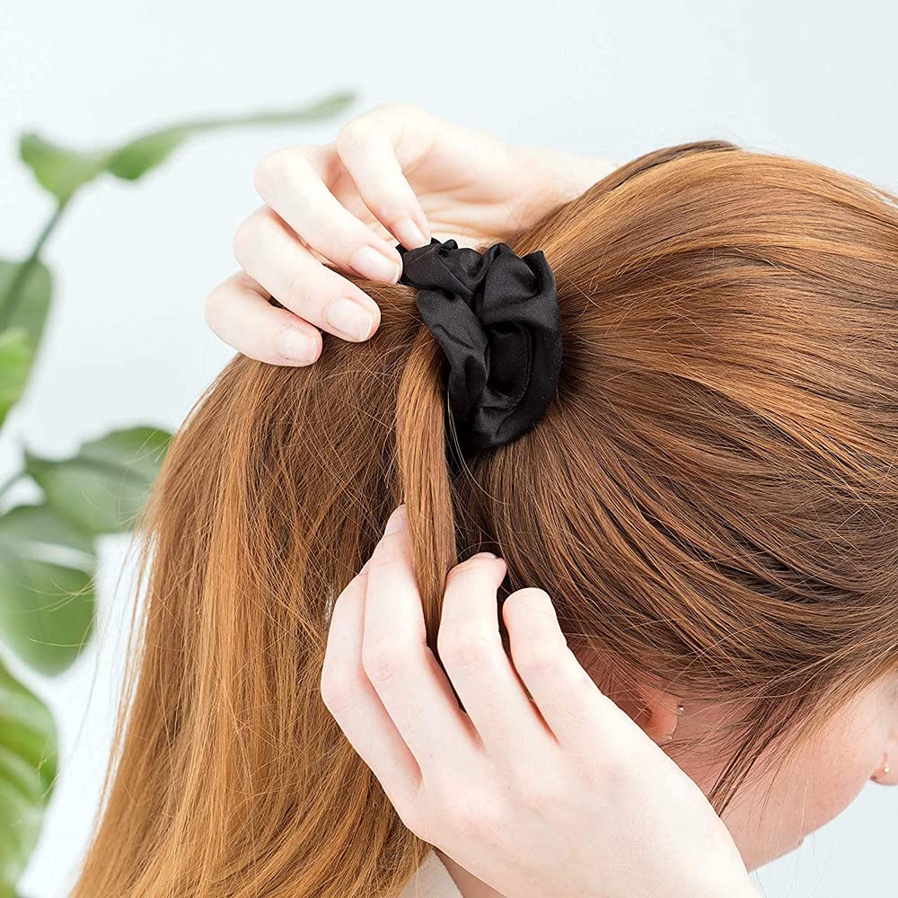 4Pcs Silk Hair Ties for Women - Soft Satin Stretch Hair Bands for Gentle Hair Care (Great for Daily Use, Workouts, and Travel)