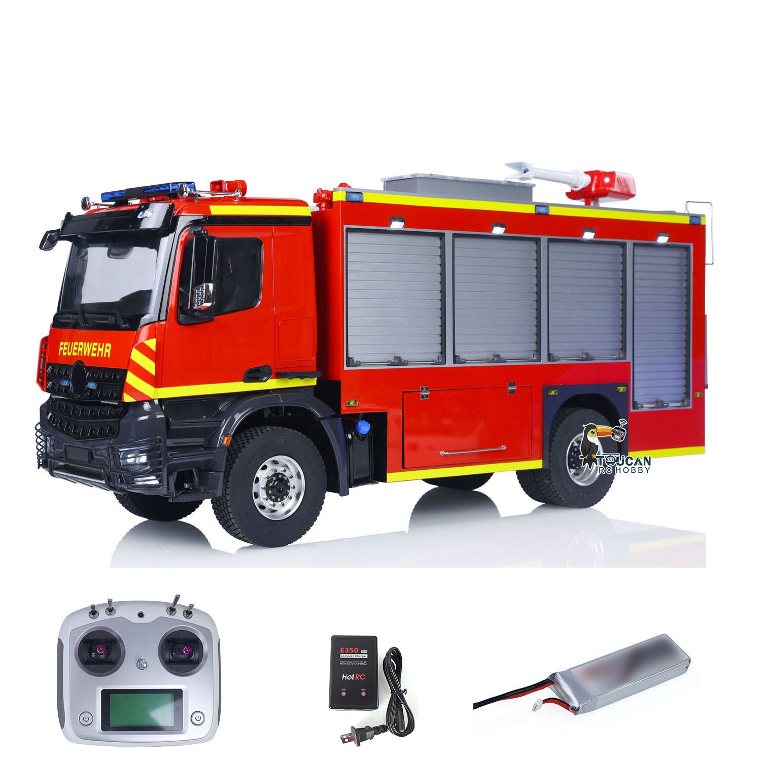1/14 Scale RTR Electric RC Car 4X4 Off-Road with Metal Axles, 2-Speed Gearbox, Fire Fighting Vehicle, Flysky i6S Radio, LED Lights & Sound Effects - Perfect for Indoor/Outdoor Racing, Off-Road Adventures, and Firefighter Role Play