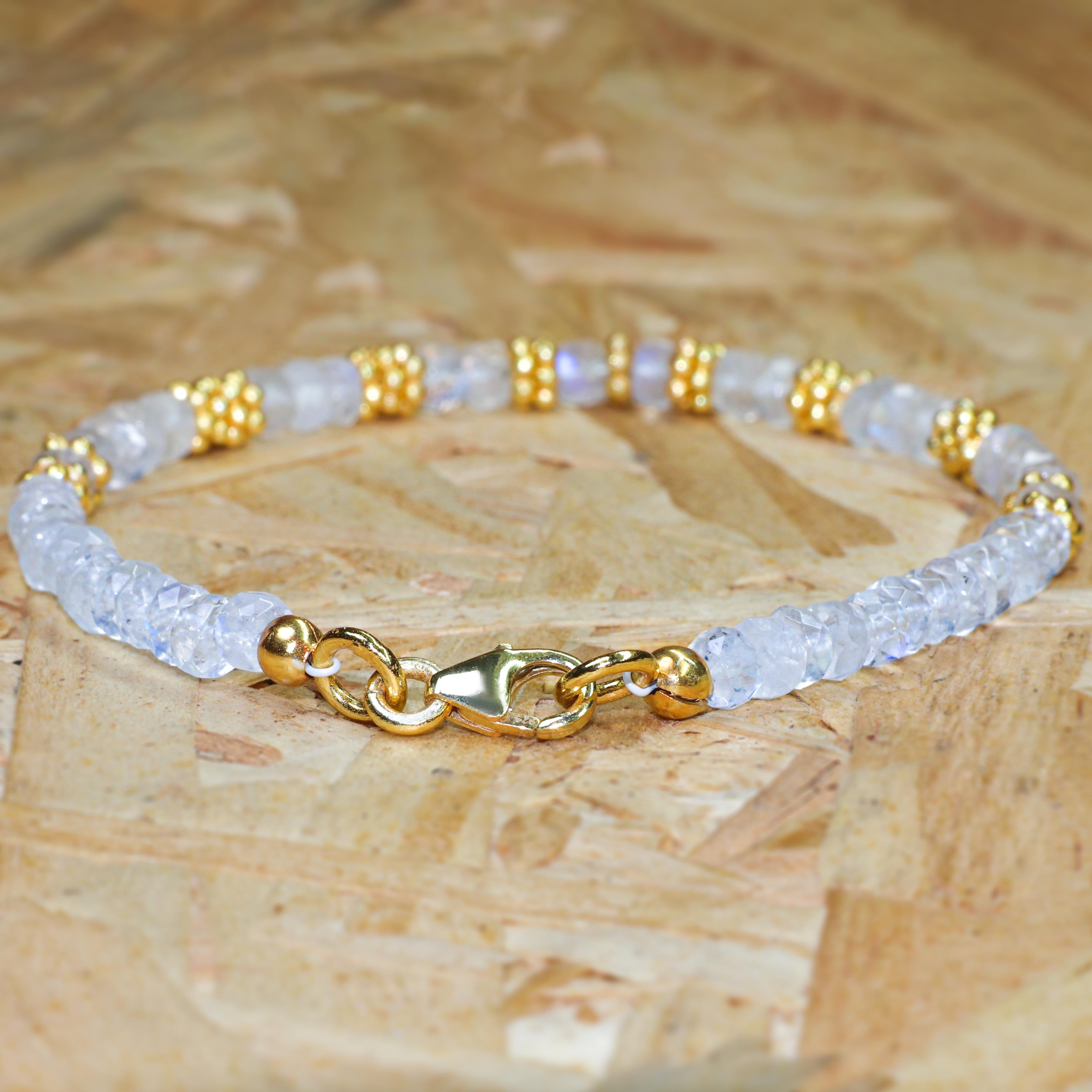 Natural Moonstone Beaded Bracelet for Women | Healing Crystal Jewelry for Meditation, Yoga & Spiritual Balance | Adjustable Elastic String