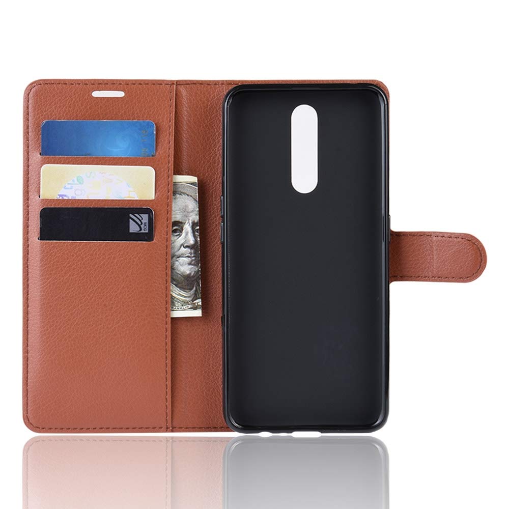 Premium Litchi Texture Flip Leather Wallet Case for Oppo F11 - Horizontal Flip Design with Card Slots & Phone Holder (Black/Brown) | Perfect for Daily Use, Travel & Business Meetings