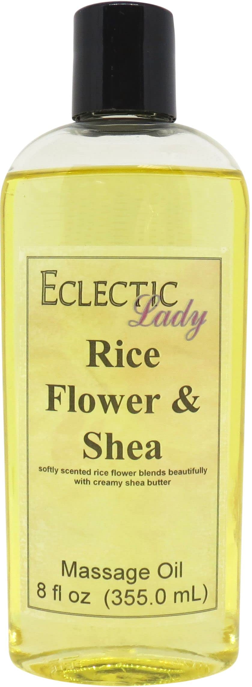 Rice Flower & Shea Massage Oil with Sweet Almond & Jojoba Oil - 8oz Preservative-Free Aromatherapy Oil for Relaxation, Spa & Couples Massage