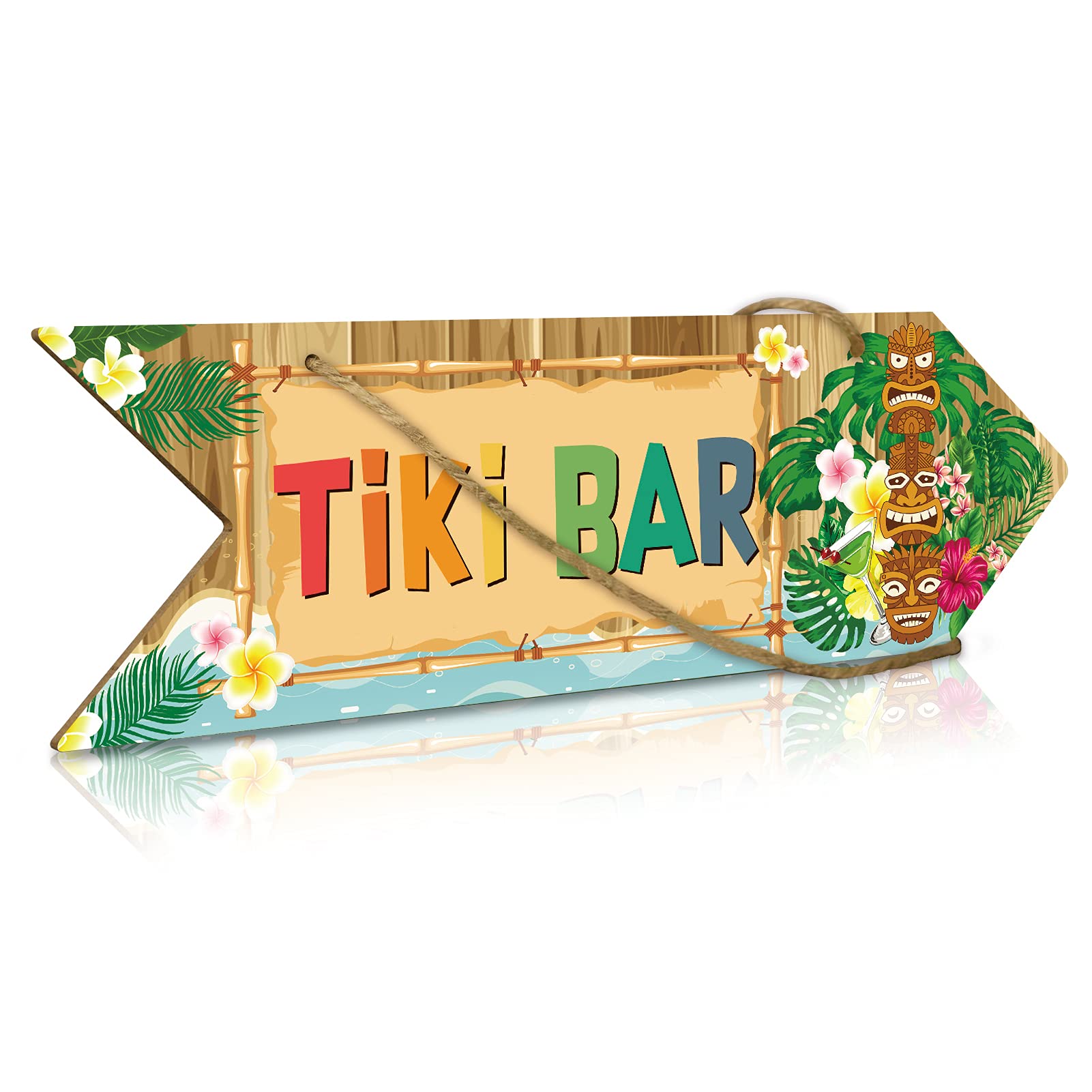 Tiki Bar Sign - 11.8x3.5in Arrow Wall Plaque for Outdoor Decor