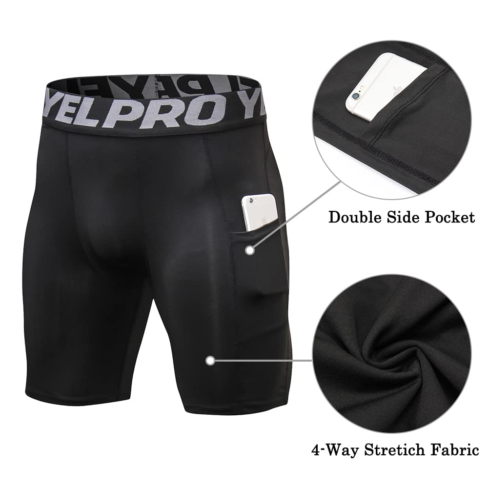 Men's Compression Shorts with Pockets - Spandex Athletic Workout Running Shorts - Performance Baselayer Underwear for Gym, Sports & Active Lifestyle