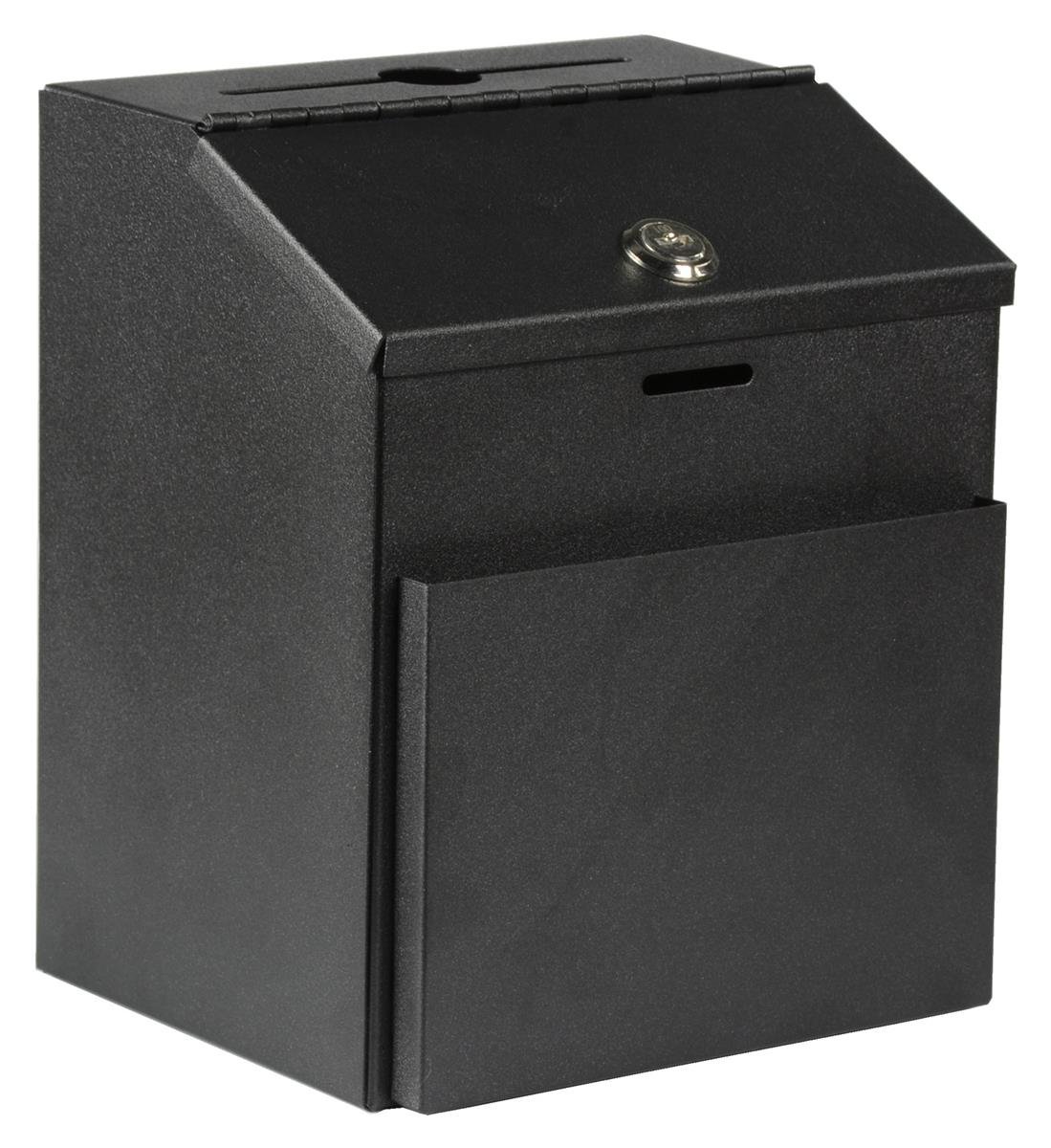 Locking Metal Suggestion Box with Hinged Lid - Wall Mount or Tabletop Ballot Box for Secure Voting, Donations & Feedback Forms (Black) - Perfect for Offices, Schools, Community Centers & Public Spaces