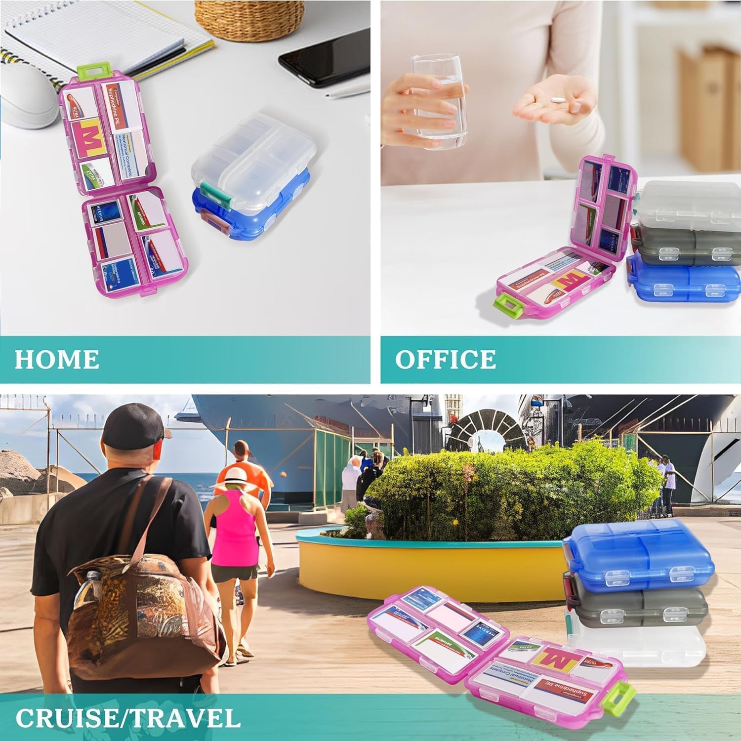7-Day Pill Organizer with 146 Labels - Travel & Daily Medication Storage Case (Pink) | Portable Pill Box for Vitamins, Supplements & Prescriptions | Perfect for Home, Office & Travel Use