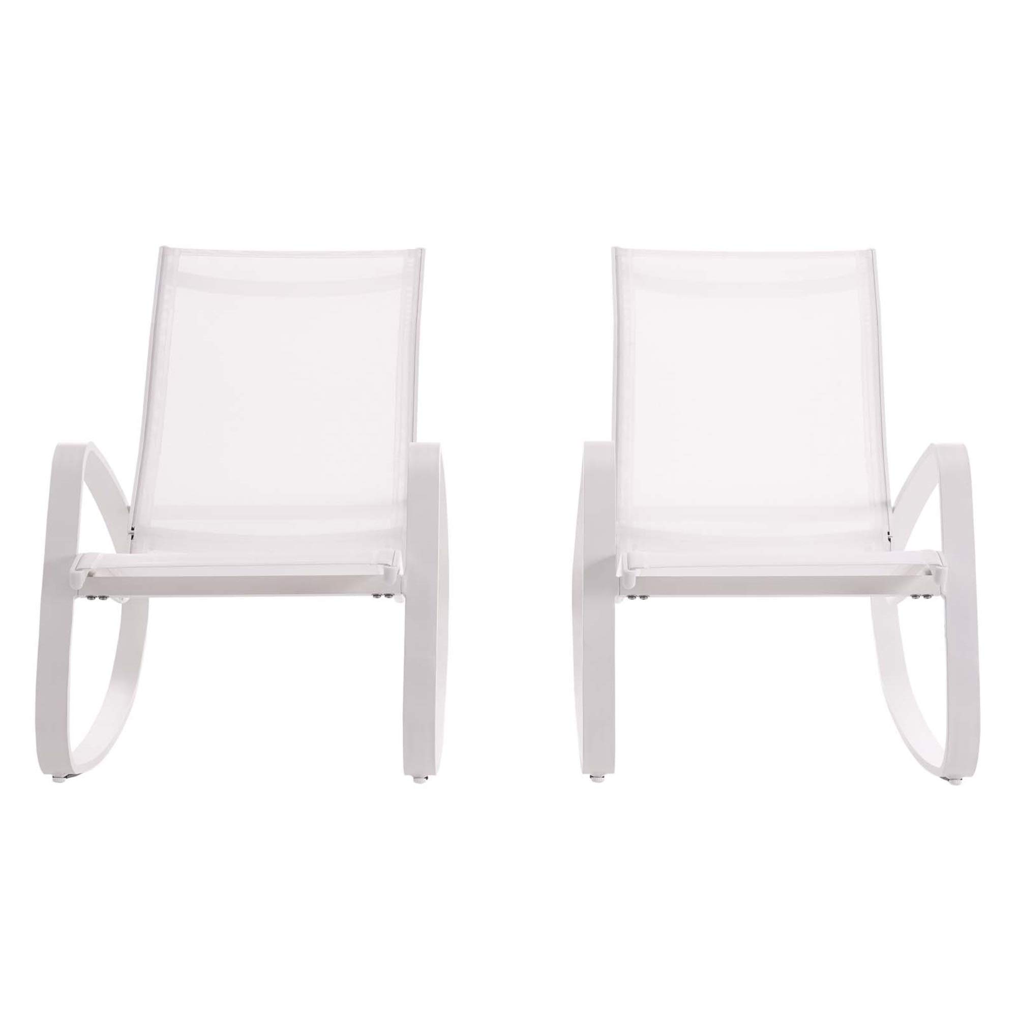 Modern Outdoor Rocking Lounge Chair Set of 2 - All-Weather Textilene Mesh Sling Patio Furniture for Backyard, Poolside & Garden Relaxation - White