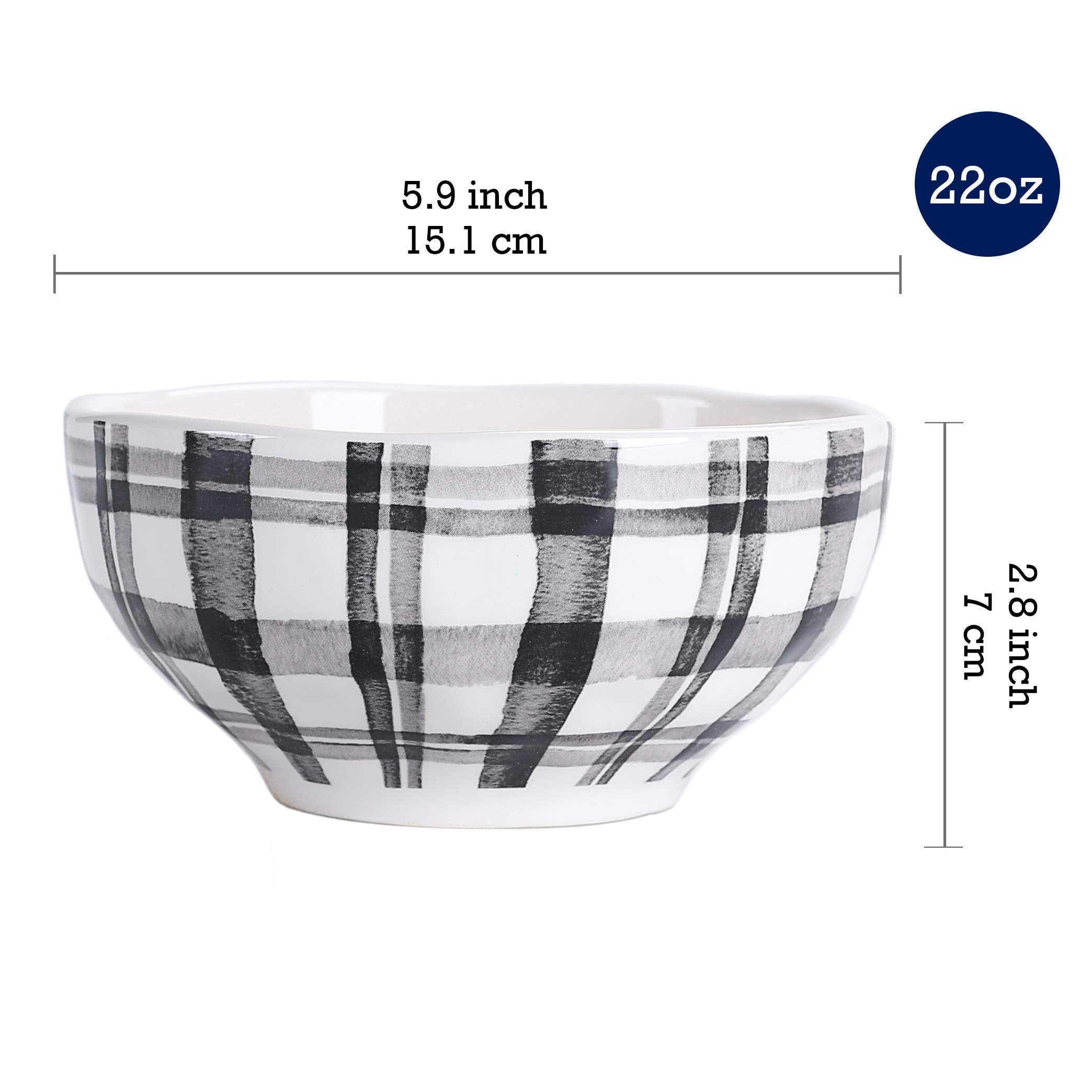 Bico Black and White Plaid Ceramic Dinnerware Set - 12 Piece Service for 4, Includes 11