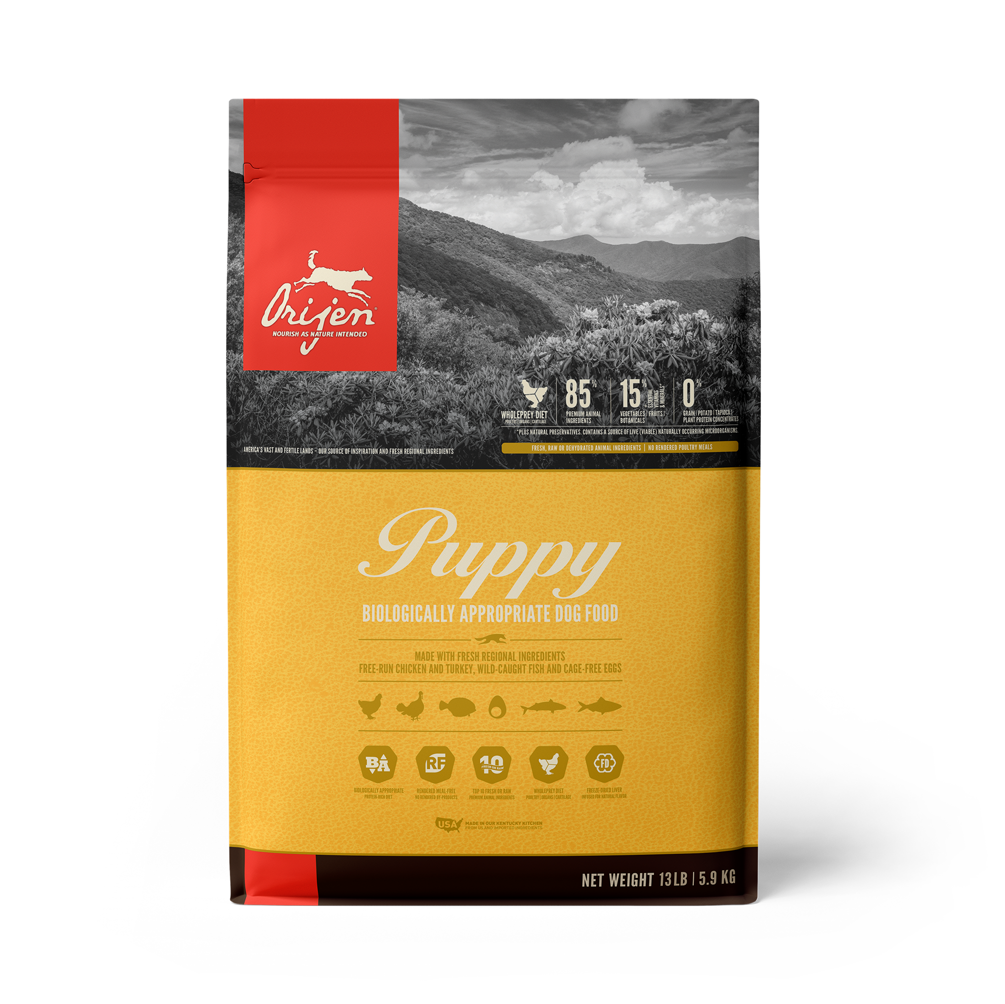 Orijen Grain Free Dry Dog Food for Puppies - High Protein Puppy Kibble for Healthy Growth & Development - Perfect for Small & Large Breed Puppies