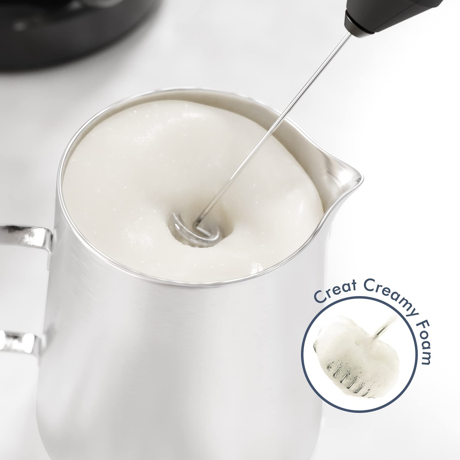 Premium Handheld Milk Frother - Battery-Powered Stainless Steel Whisk for Coffee, Lattes & Cappuccinos | Perfect for Home Baristas & Matcha Lovers | Ideal Gift for Coffee Enthusiasts | Use for Frothing Milk, Mixing Drinks & Creating Cafe-Style Beverages at Home