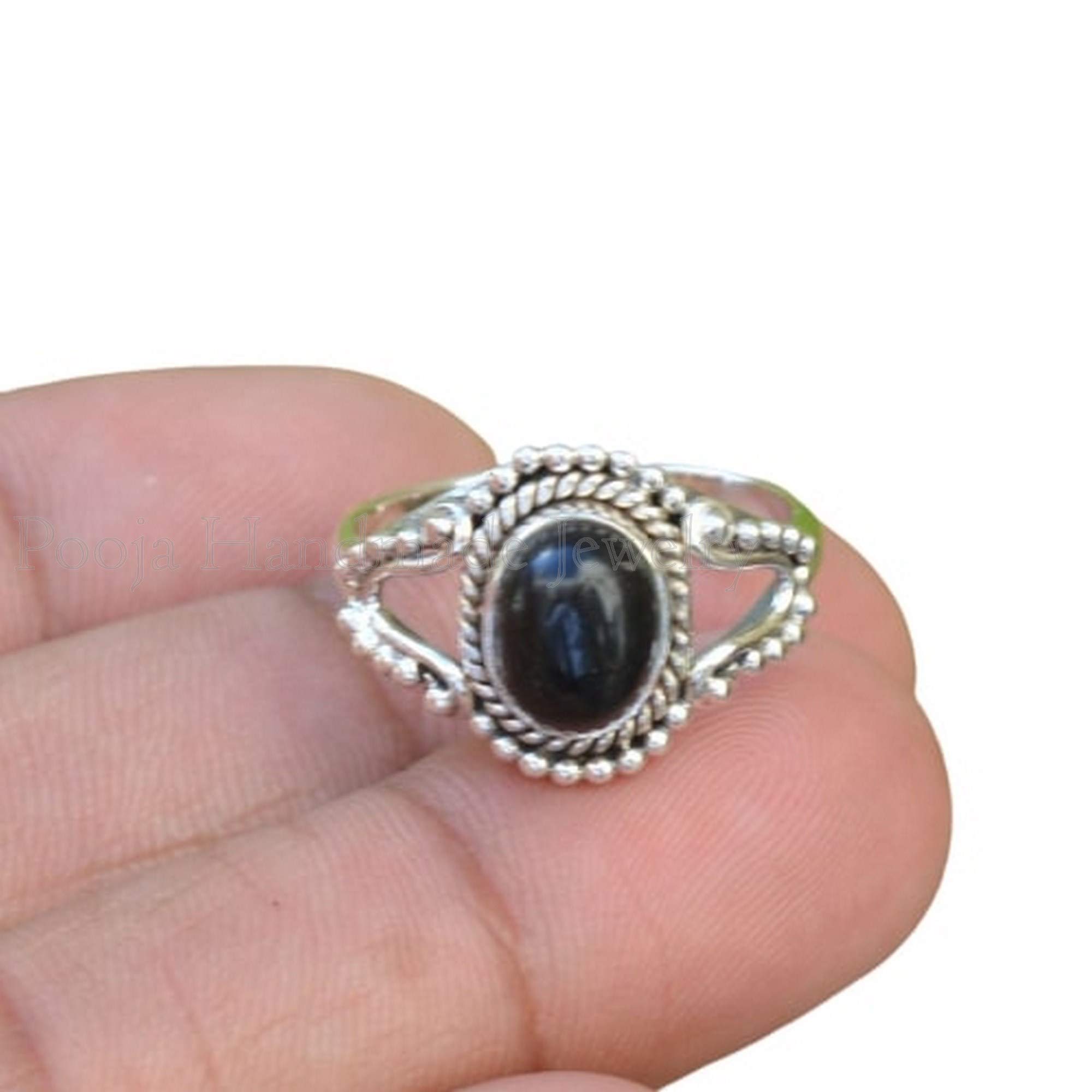 Black Onyx Ring for Women - 925 Sterling Silver Statement Ring with Beaded Design | Natural Gemstone Dainty Ring | Perfect Christmas, Black Friday & Engagement Gift | Elegant Jewelry for Parties, Weddings & Everyday Wear