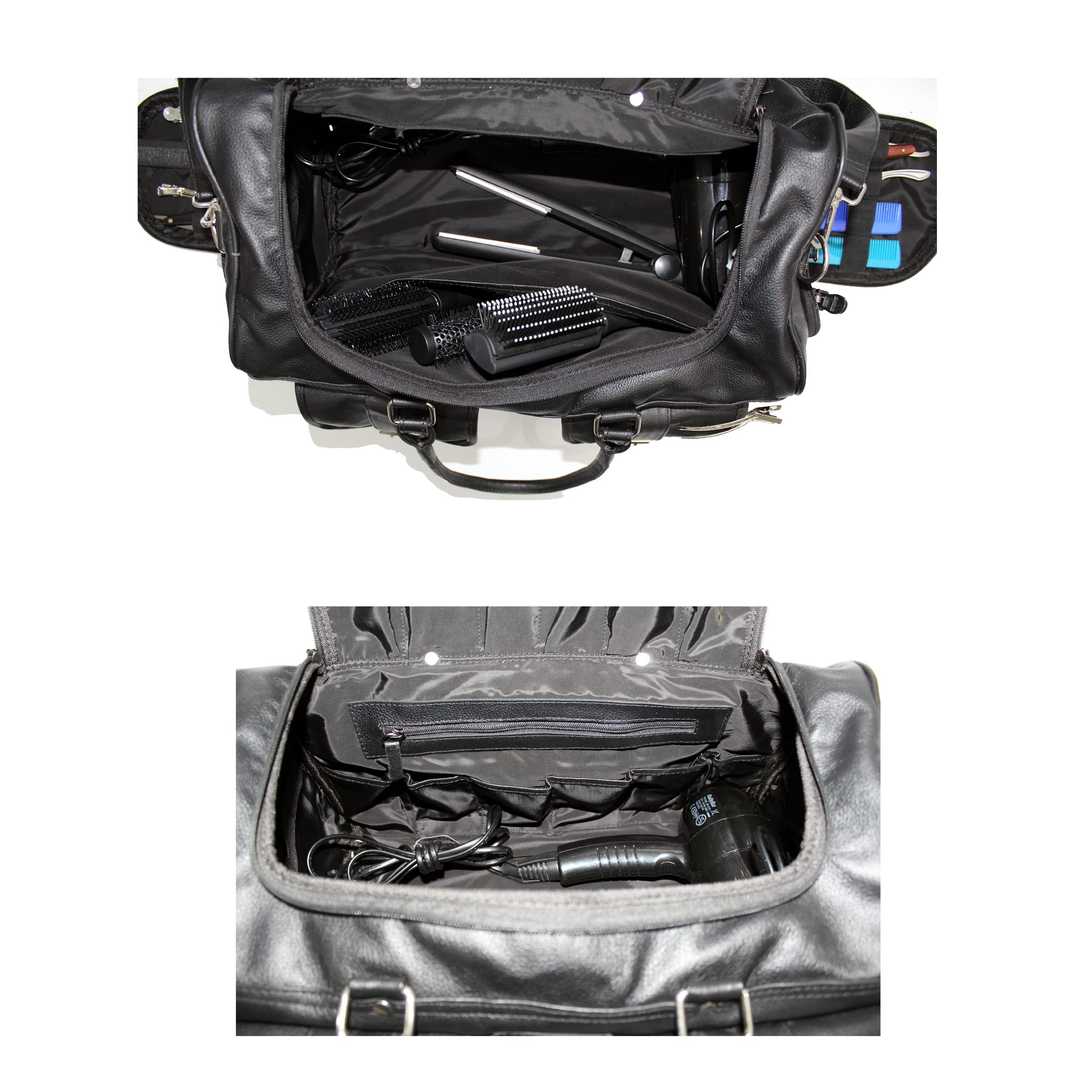 Professional Barber Leather Bag for Hair Stylists - Black Mobile Equipment Organizer - Perfect for Salon, Travel & On-the-Go Styling
