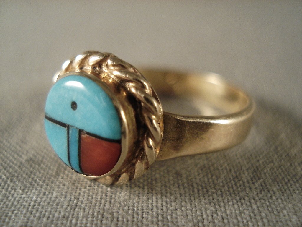 14K Gold Zuni Turquoise Sun Ring – Handmade Native American Jewelry for Women – Perfect for Boho, Festival & Everyday Wear