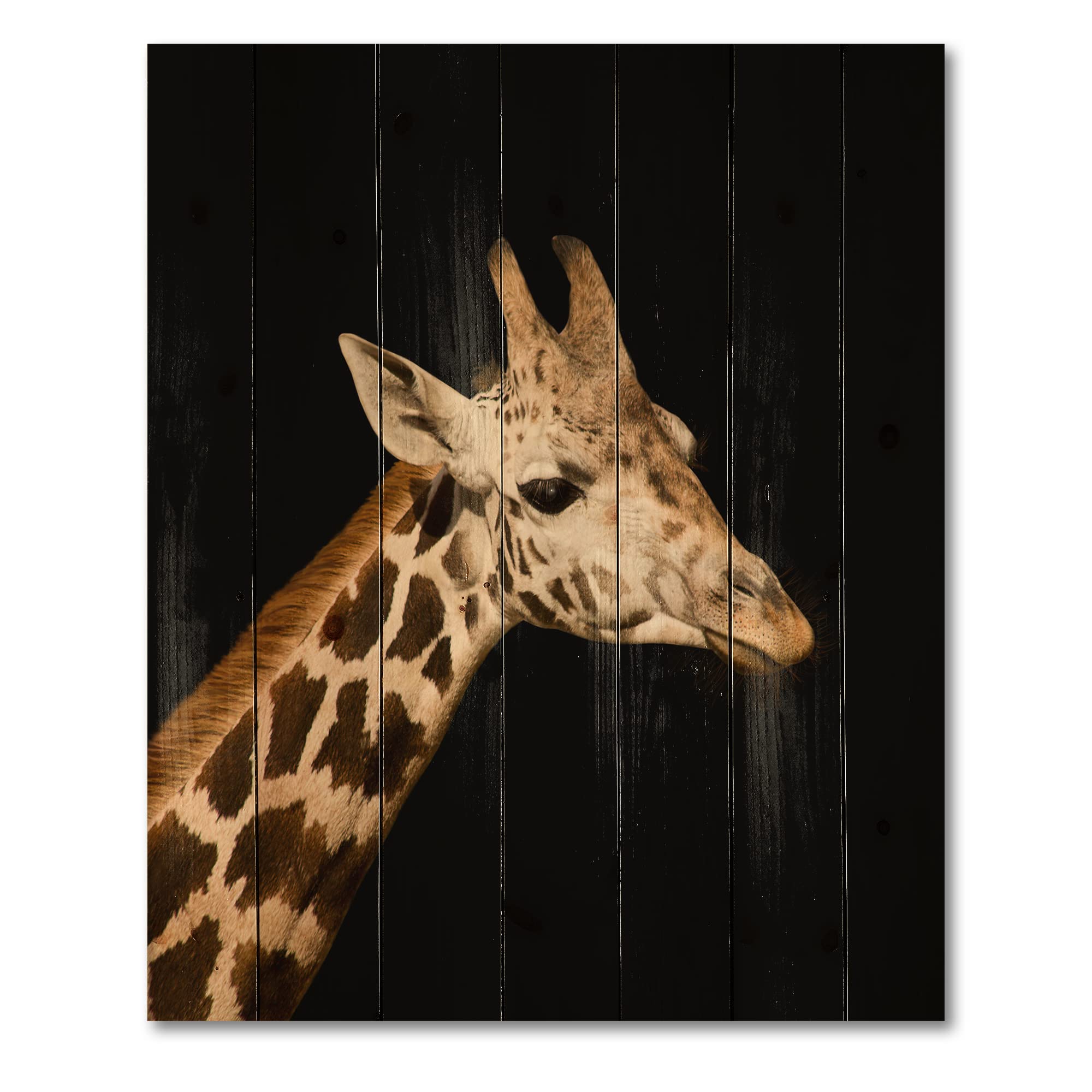 DesignQ Close-Up Portrait of a Giraffe - Farmhouse Wood Wall Decor, Brown Wood Wall Art, Large Animal Wood Panels Printed on Natural Pine - Perfect for Living Room, Nursery, or Office Decoration