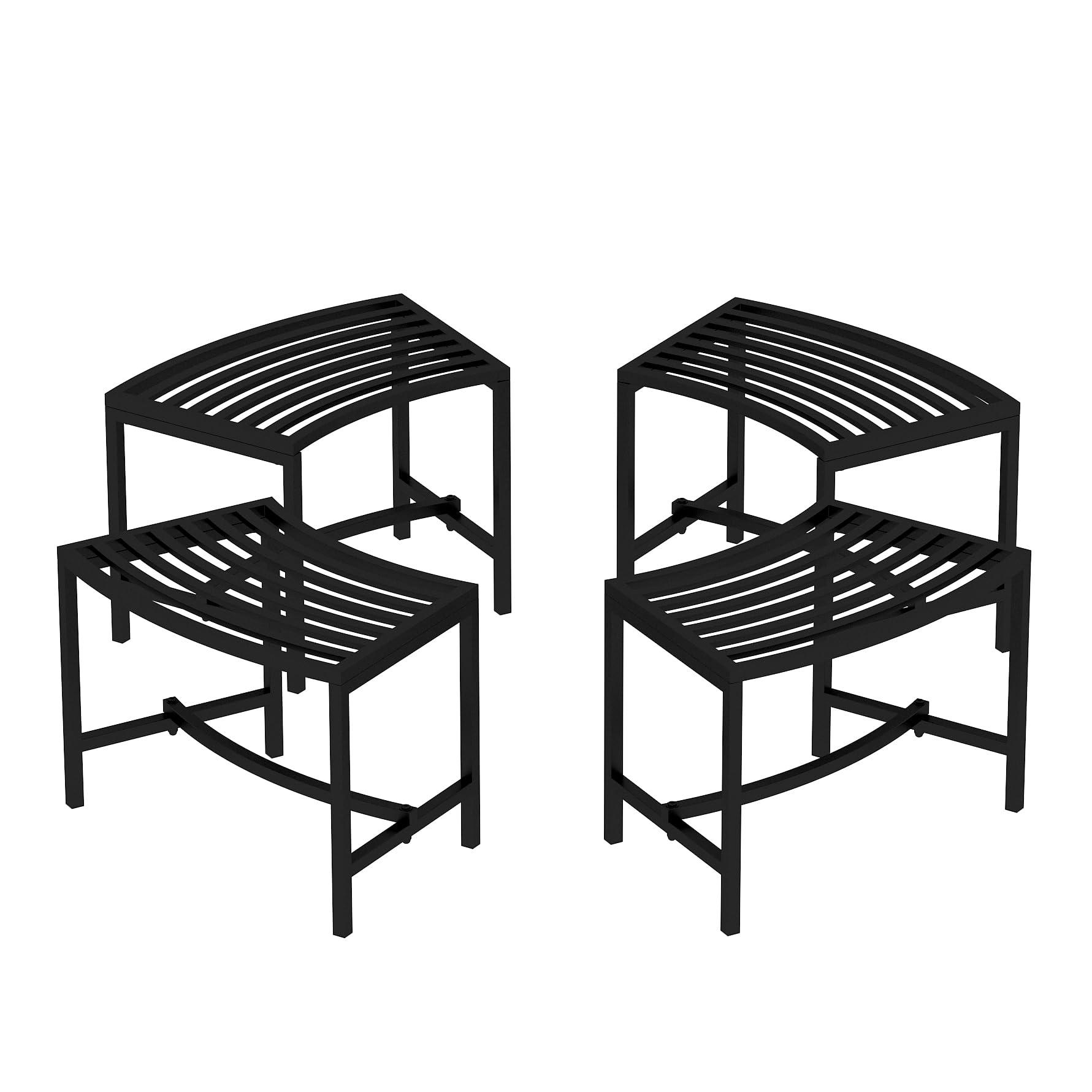 4-Piece Metal Curved Fire Pit Bench Set - Heavy Duty Steel Backless Outdoor Seating for Garden, Patio, Porch & Backyard - Perfect for Campfires, Outdoor Gatherings & Garden Decor (Black, Style 1)