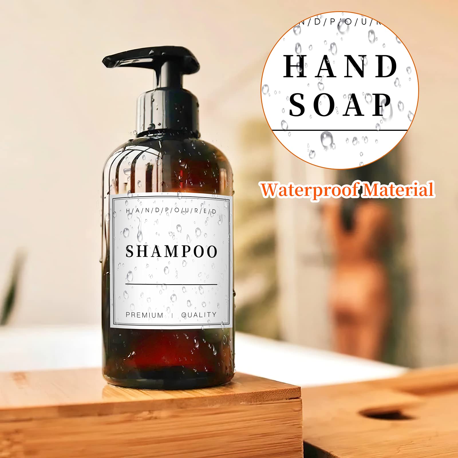 24 Pack White Waterproof Removable Labels for Bottles - Shampoo, Conditioner, Hand Soap Dispenser Stickers - Perfect for Glass & Plastic Spray Bottles - Ideal for Bathroom Organization & Cleaning Supplies Storage