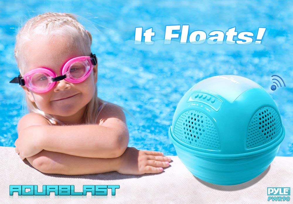 Pyle PWR90DBK Waterproof Floating Bluetooth Speaker - Wireless Outdoor Pool, Shower & Beach Speaker with Rechargeable Battery, USB Charger for iPhone, Android, iPod - Perfect for Swimming, Parties & Travel (Black)