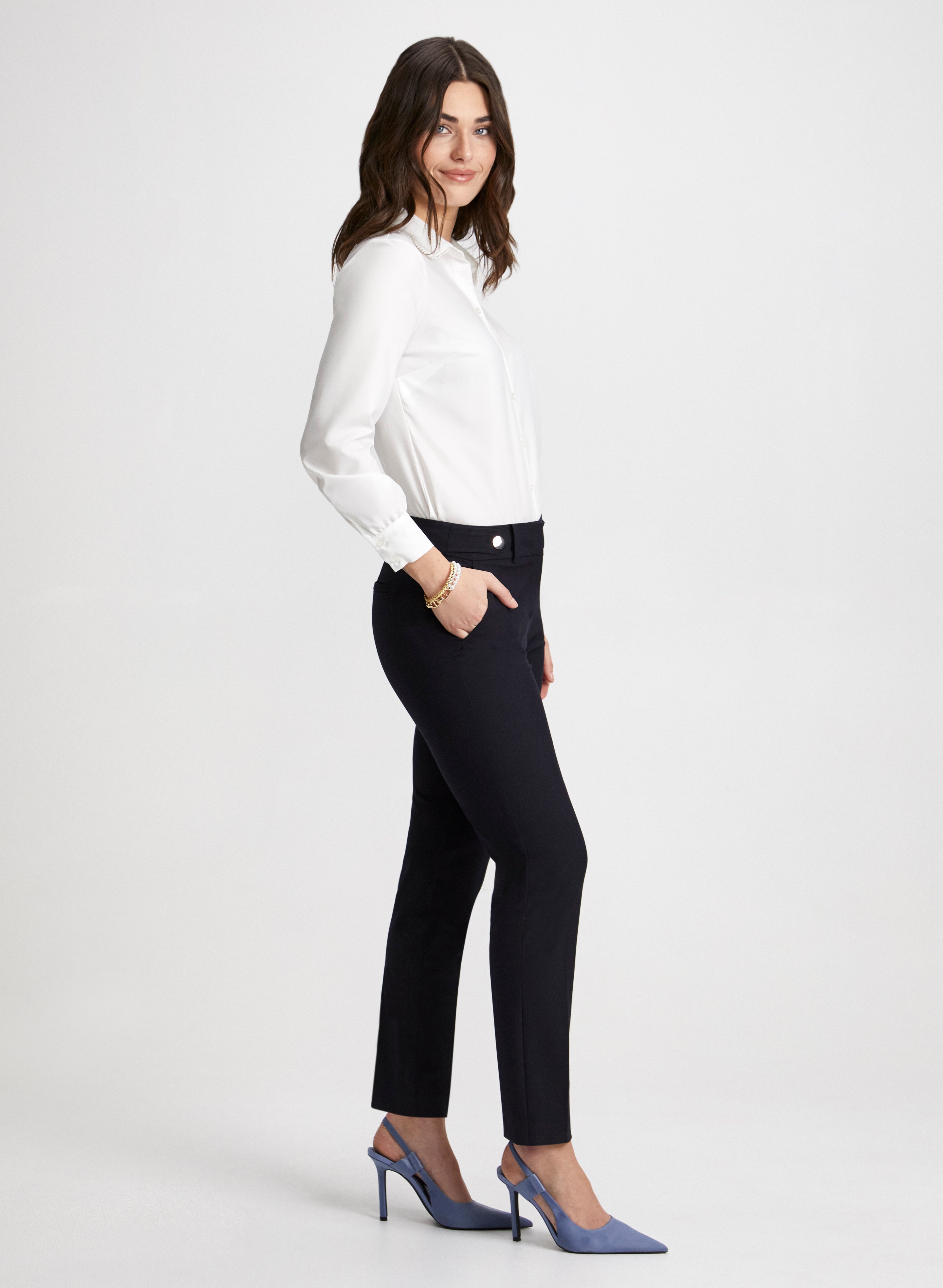 Emma Slim Leg Pants for Women - High Waist Stretchy Comfortable Work Pants for Office & Business Casual Wear