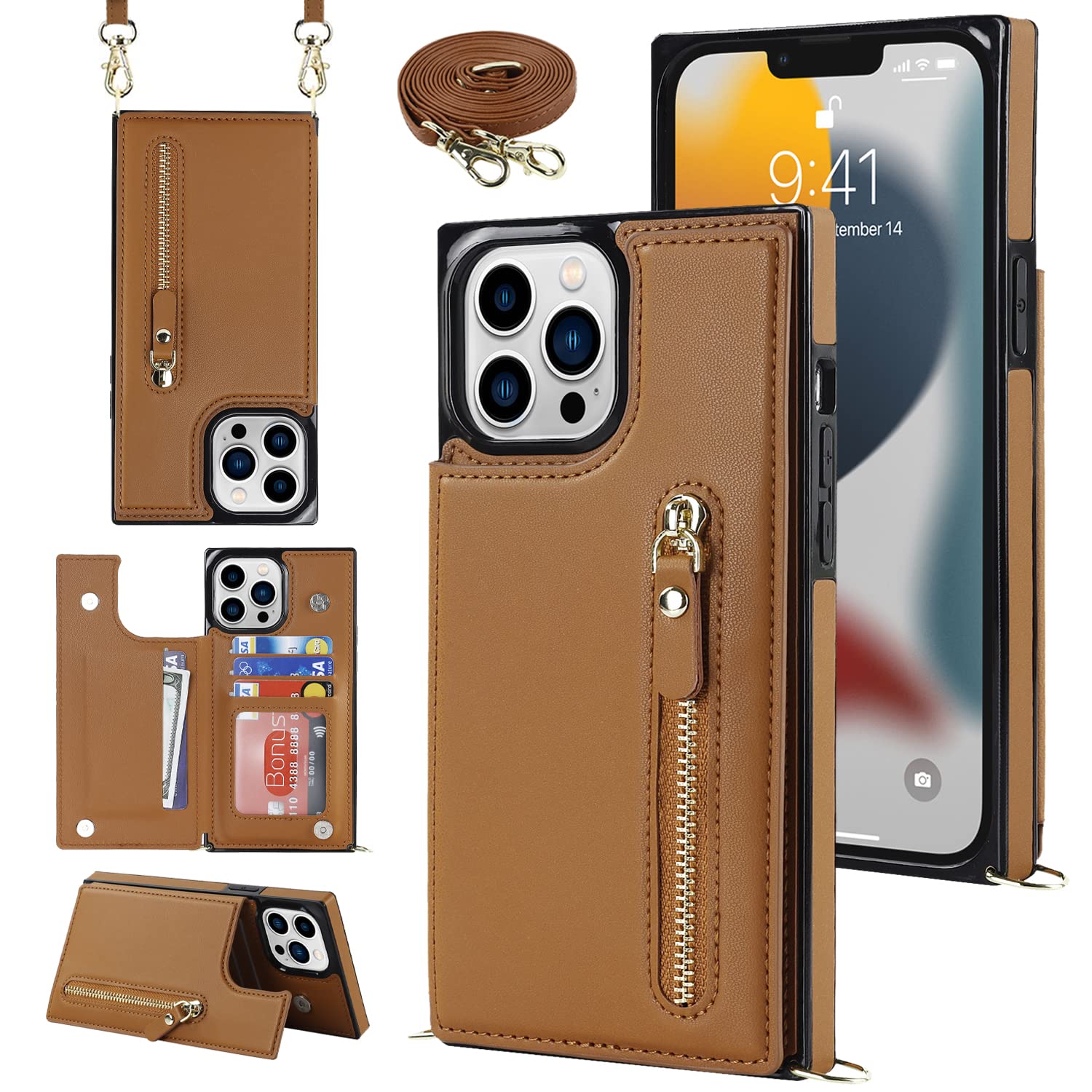 Premium Leather Crossbody Phone Case for iPhone 13 Pro Max (6.7
