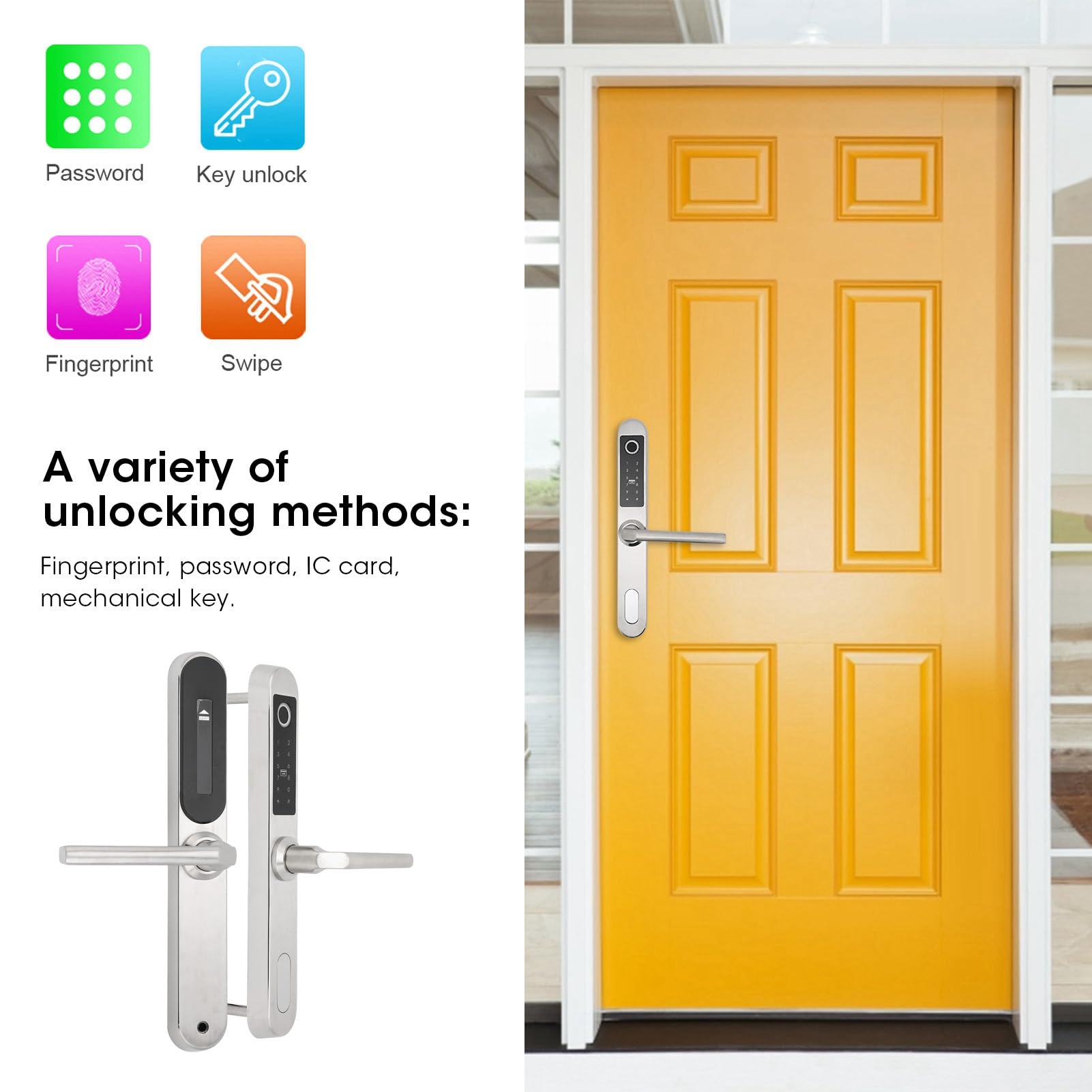Smart Fingerprint Door Lock - Keyless Entry with Keypad, RFID Card & Mechanical Key - 4-in-1 Electronic Deadbolt for Home Security - Left/Right Hand Installation (Perfect for Apartments, Offices & Smart Homes)