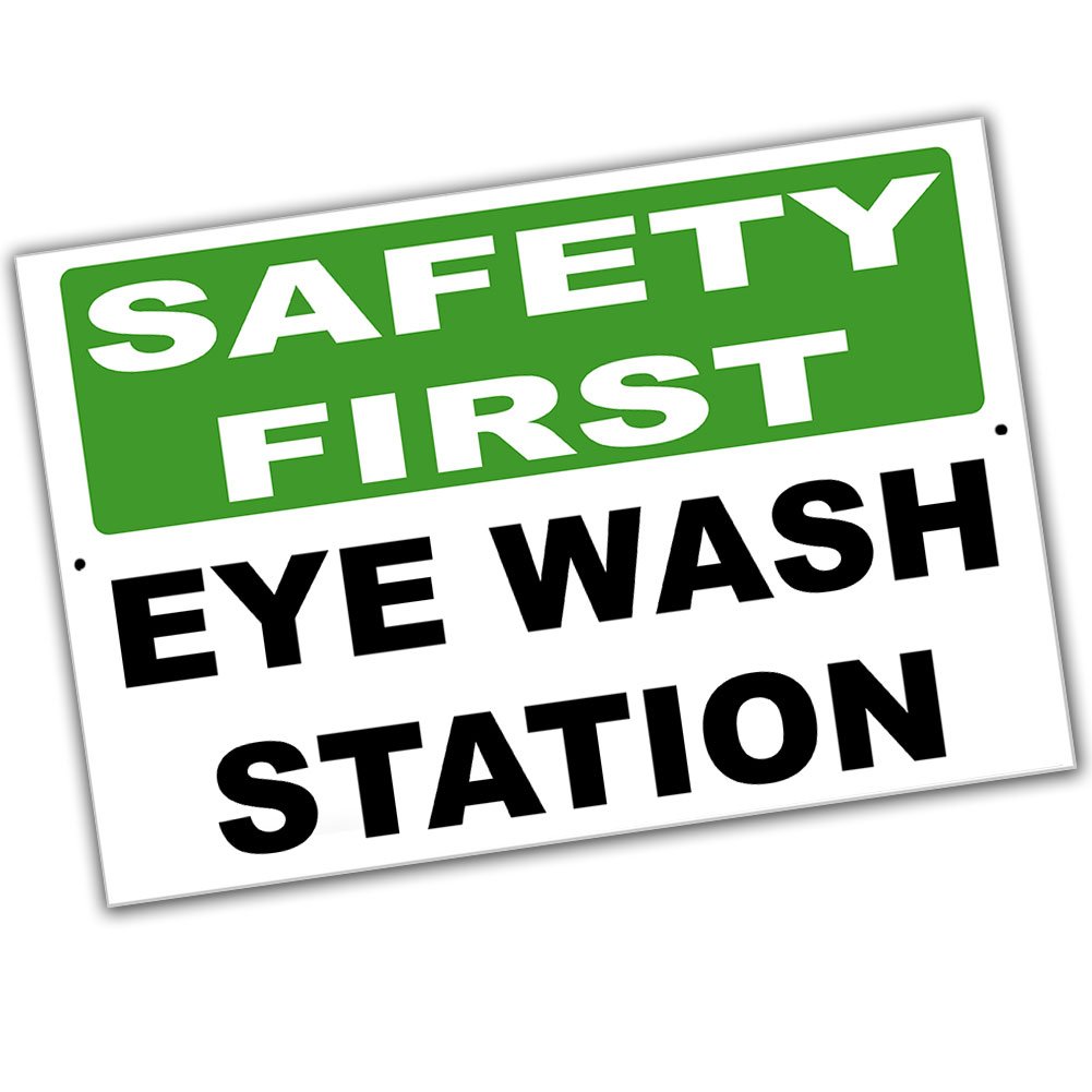 Brotherhood Products Safety First Eye Wash Station 8x12 Metal Poster - Durable Workplace Safety Sign for Laboratories, Factories & Emergency Stations
