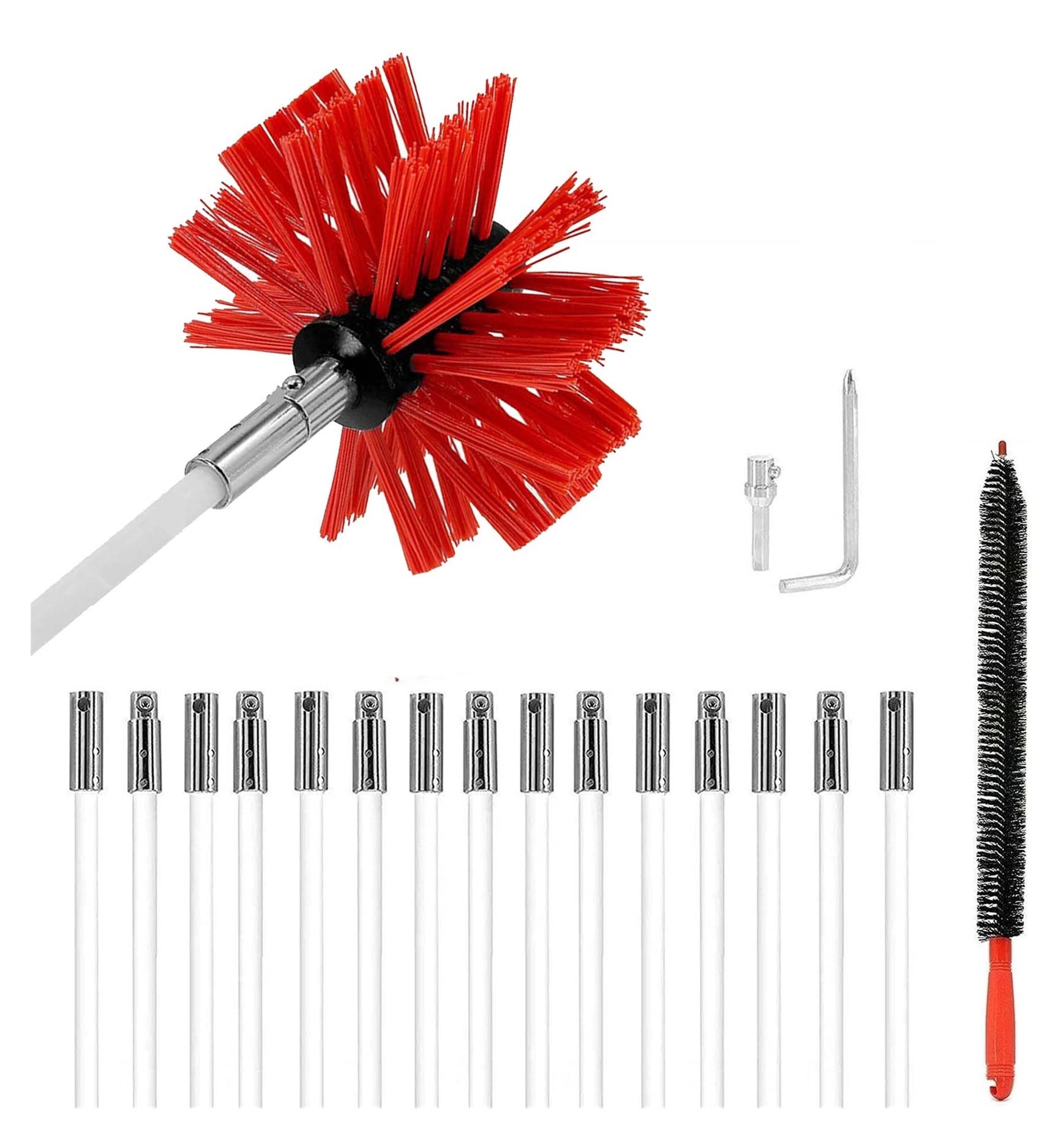 Professional Chimney Sweep Kit with 15 Flexible Rods (610mm) - Dryer Vent Cleaning Brush, Rotary Chimney Cleaner & Radiator Brush for Home Maintenance | Perfect for Fireplace, HVAC & Appliance Vent Cleaning