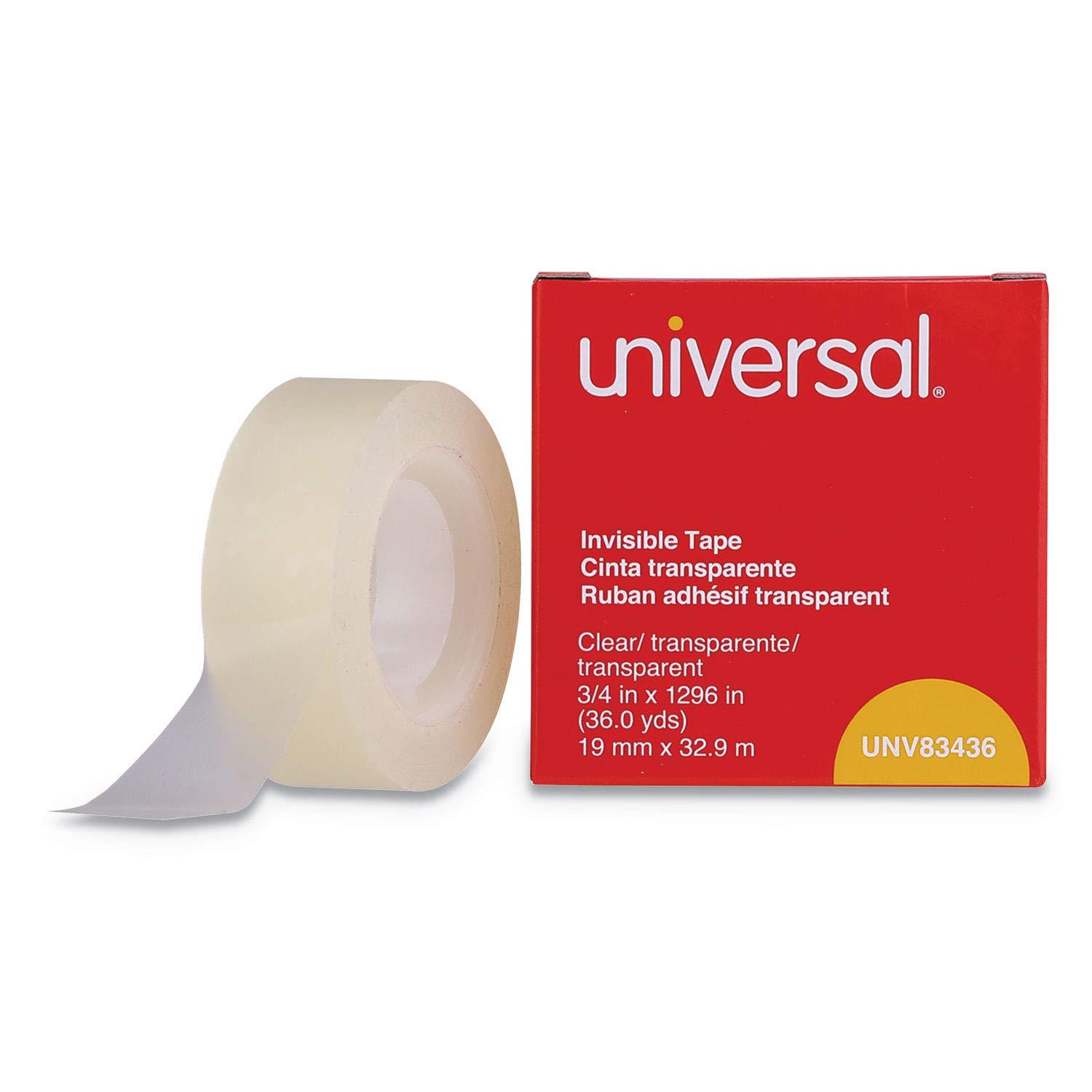 Universal Invisible Tape 3/4 Inch x 1296 Inch - 12 Rolls per Pack, 144 Rolls per Case - Clear Adhesive Tape for Office, School, Packaging & Crafts (83436CT)